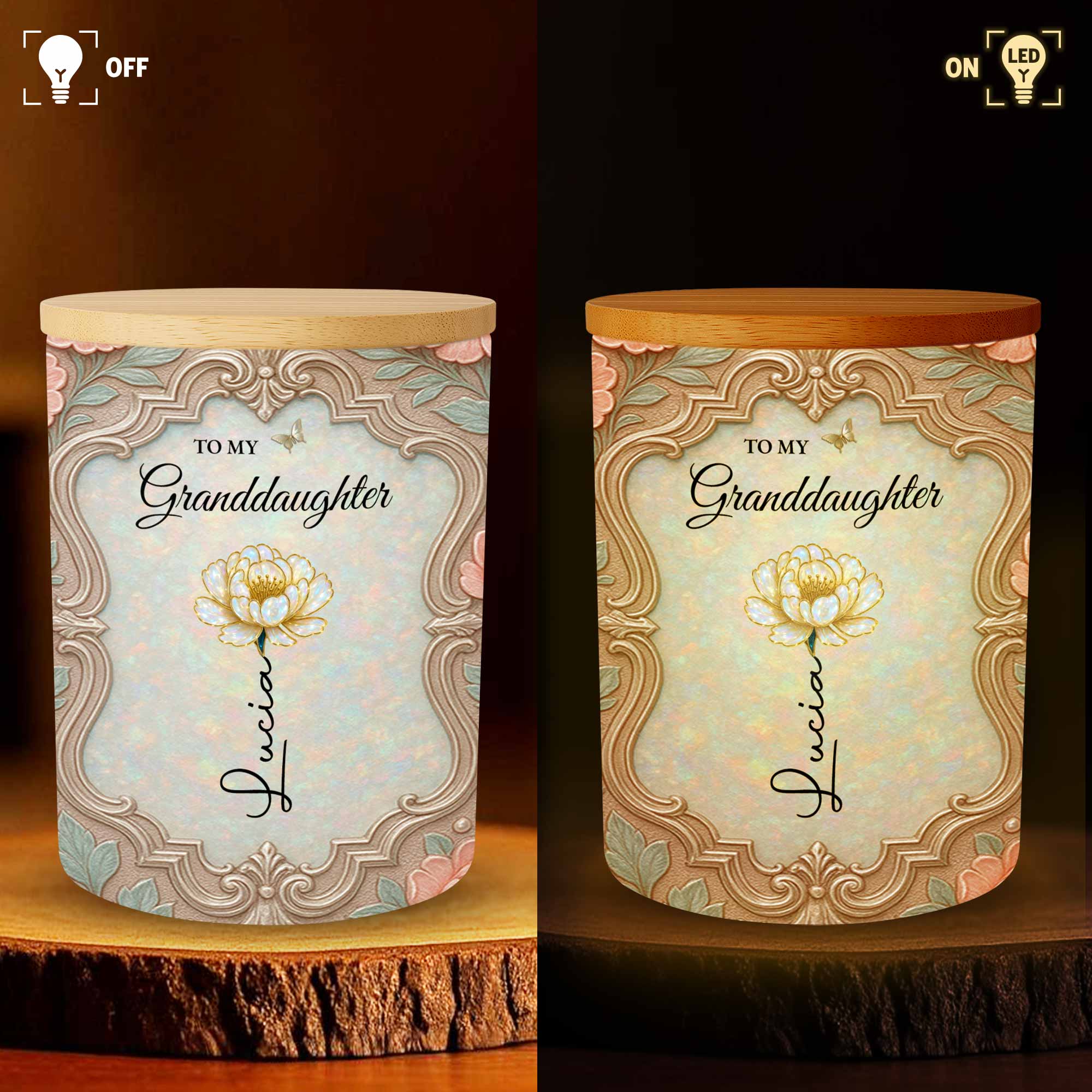 Personalized Glass LED Memory Jar Custom Name for Granddaughter