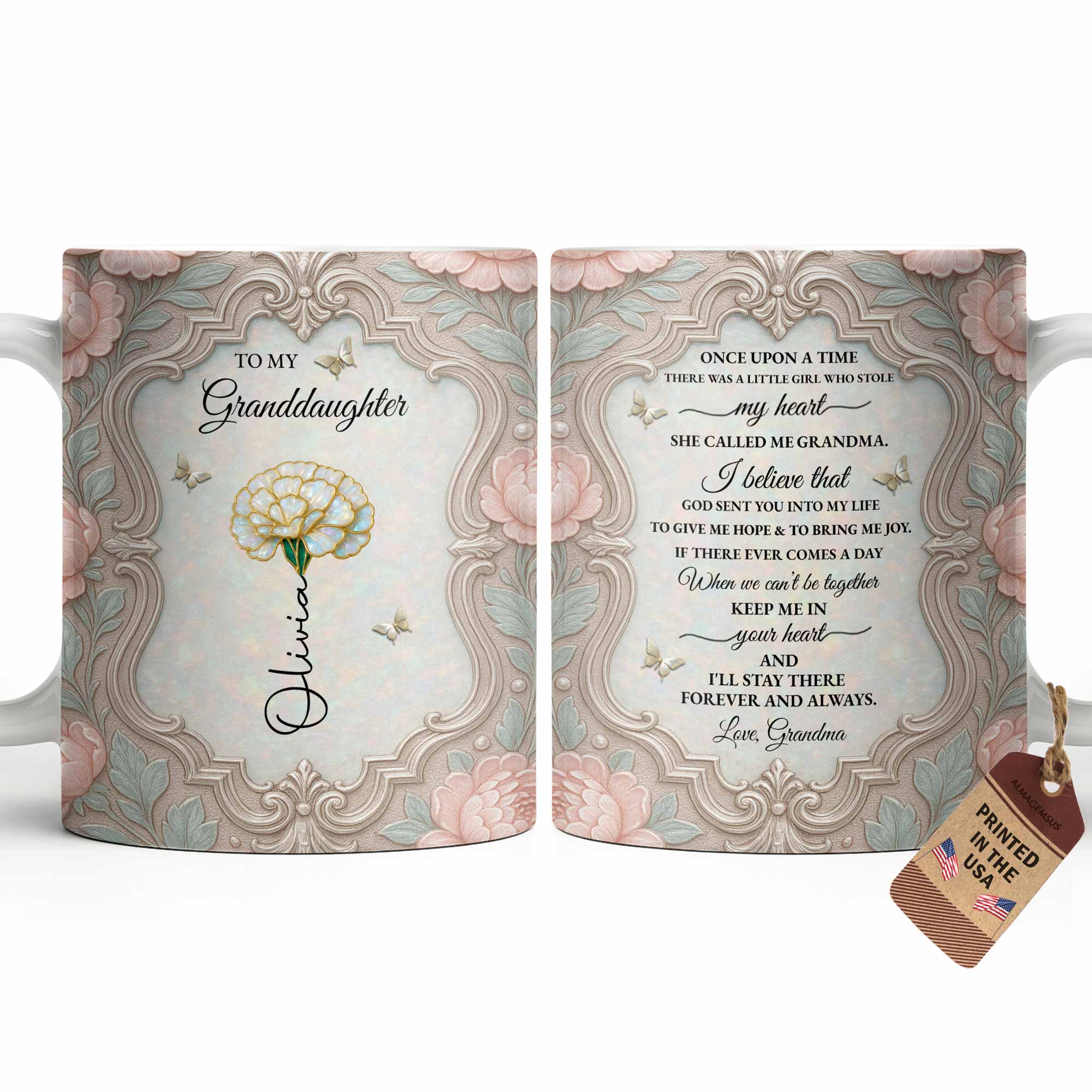 Personalized Flower Coffee Mug Gift for Granddaughter