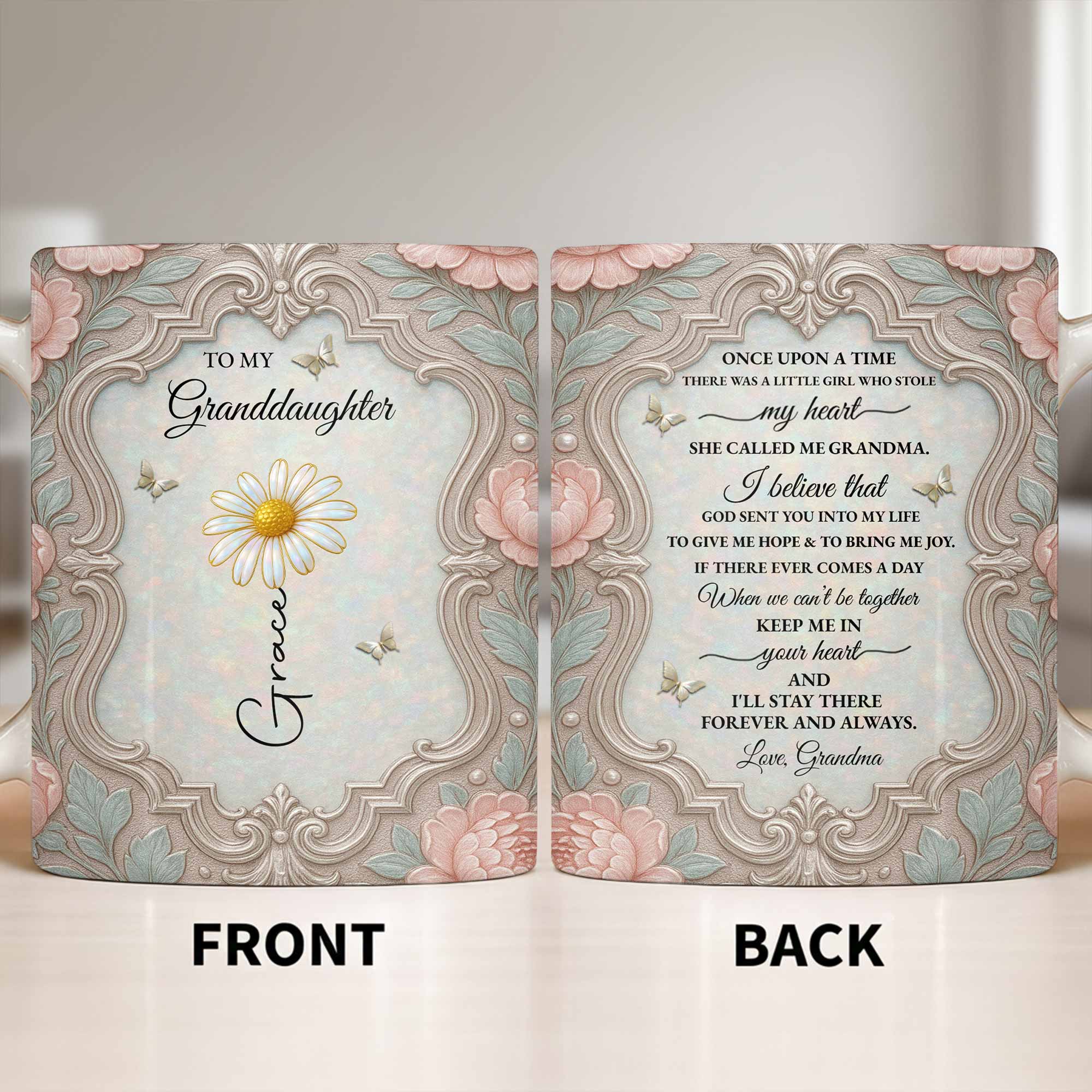 Personalized Flower Coffee Mug Gift for Granddaughter