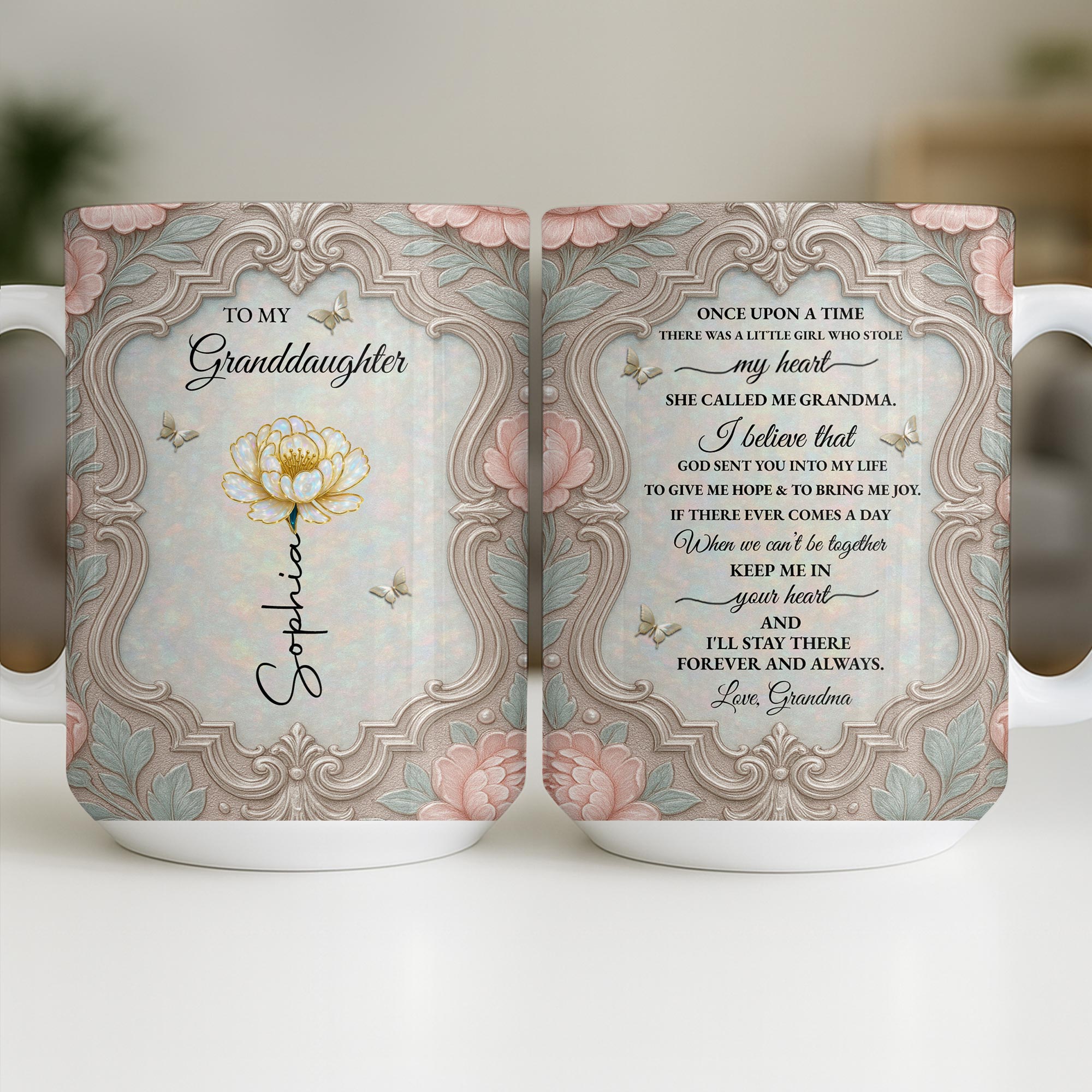 Personalized Flower Coffee Mug Gift for Granddaughter