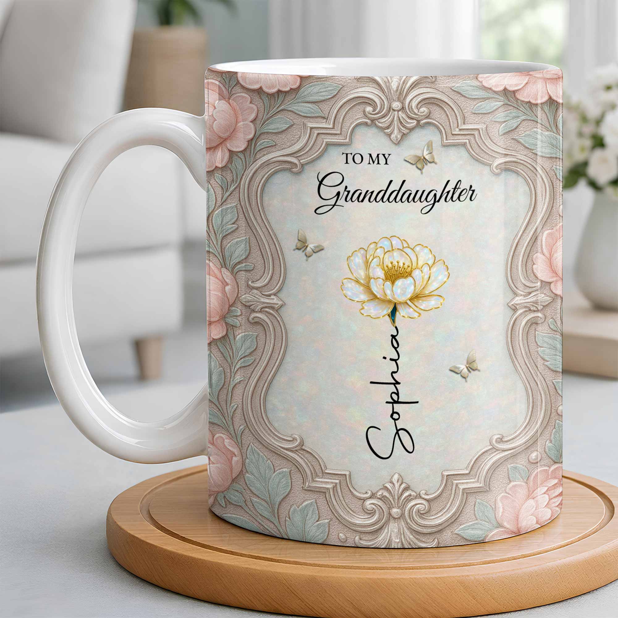 Personalized Flower Coffee Mug Gift for Granddaughter