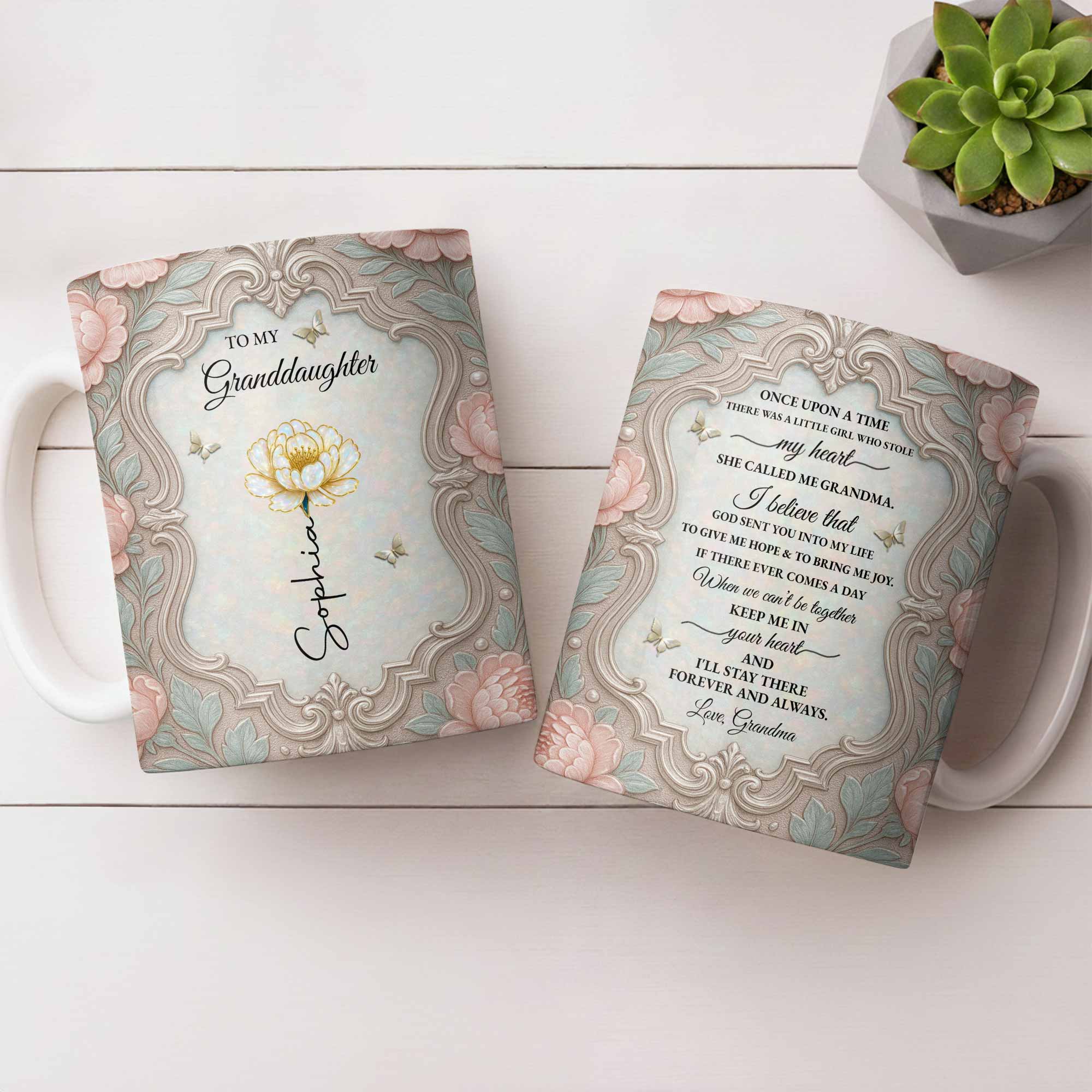 Personalized Flower Coffee Mug Gift for Granddaughter