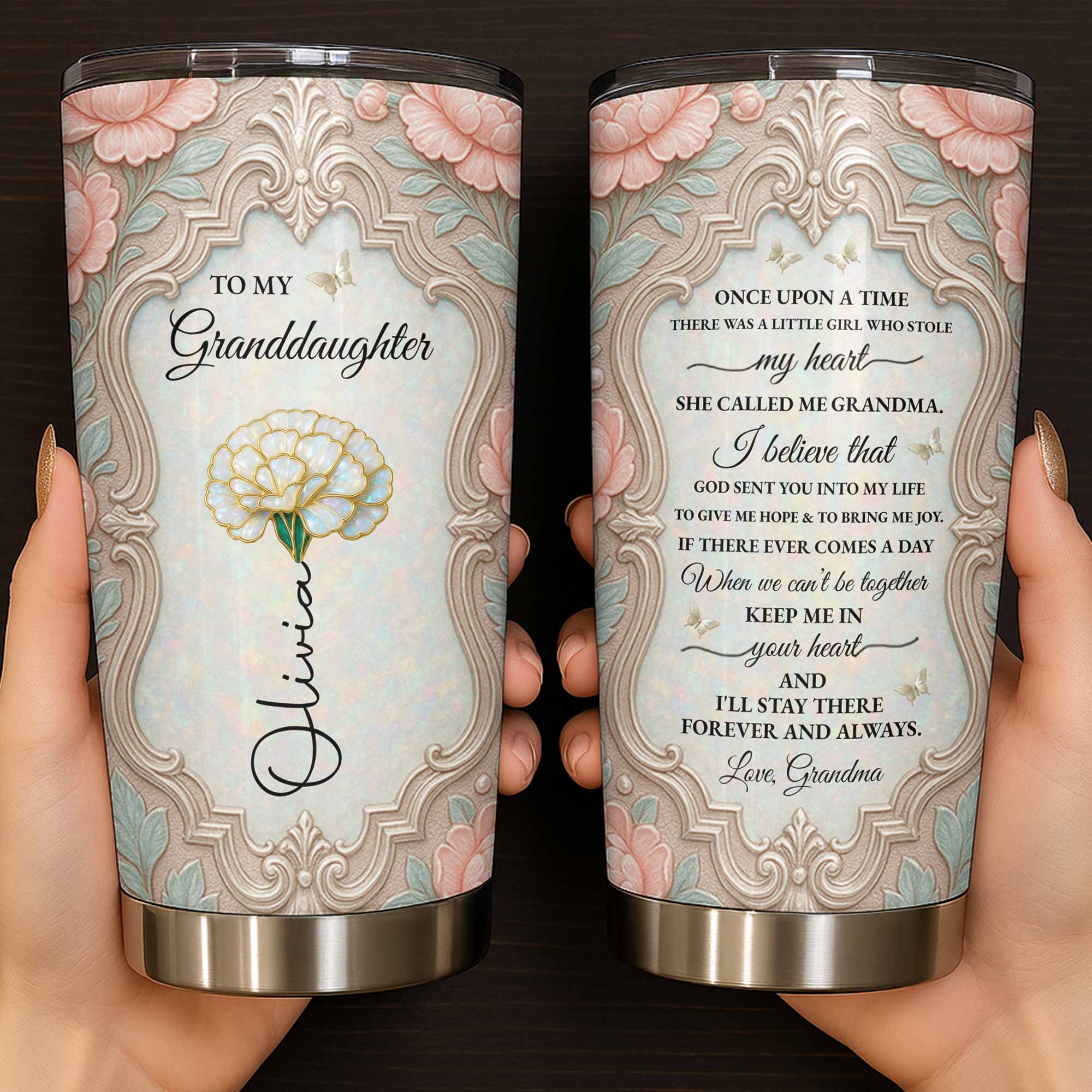 Personalized 20oz Stainless Steel Tumbler Custom Gift for Granddaughter