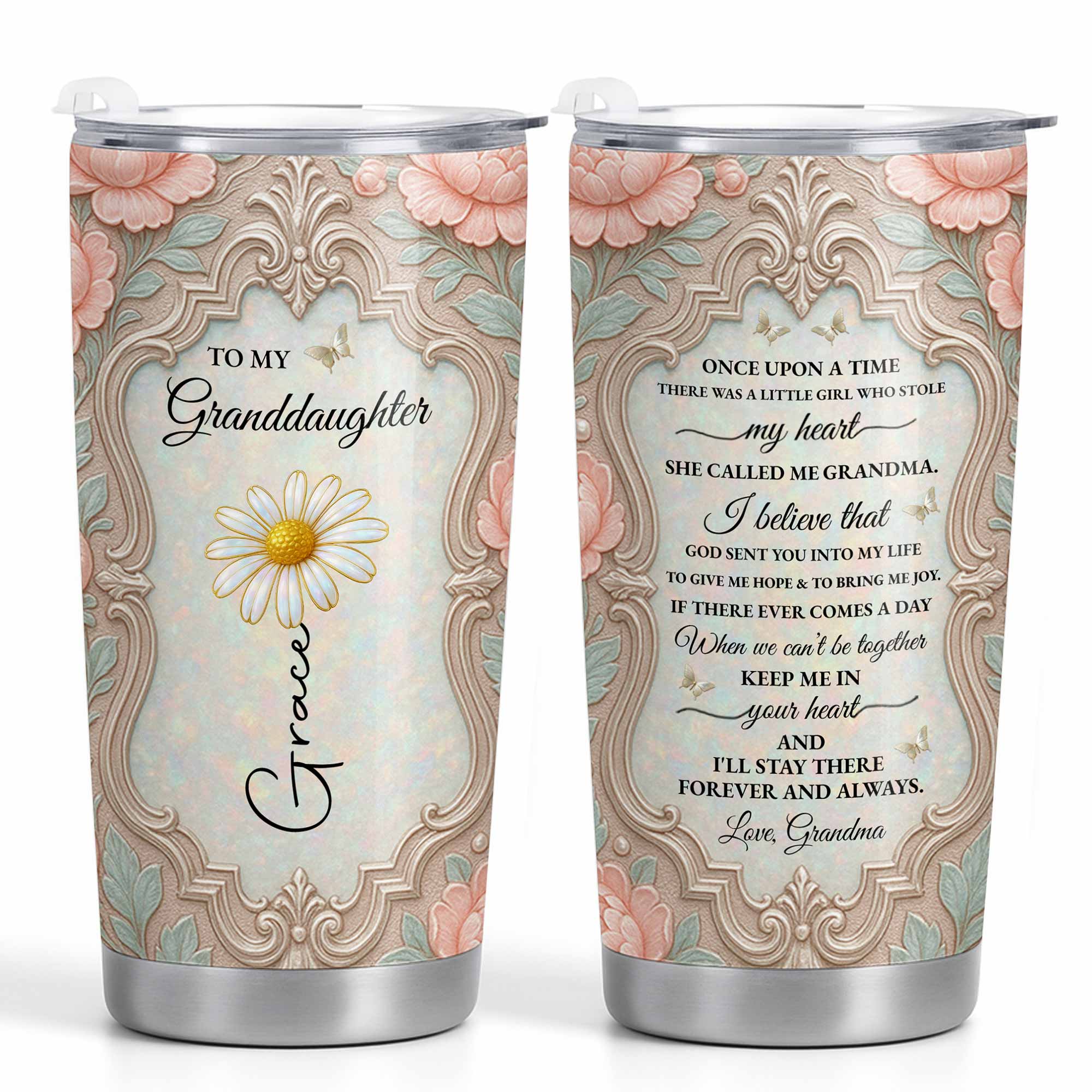 Personalized 20oz Stainless Steel Tumbler Custom Gift for Granddaughter