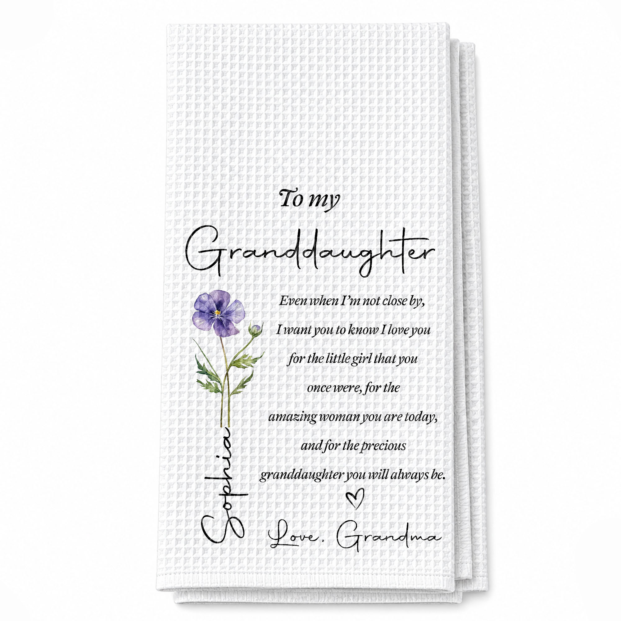 Personalized Kitchen Towel for Granddaughter with Birth Month Flower Gift