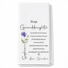 Load image into Gallery viewer, Personalized Kitchen Towel for Granddaughter with Birth Month Flower Gift
