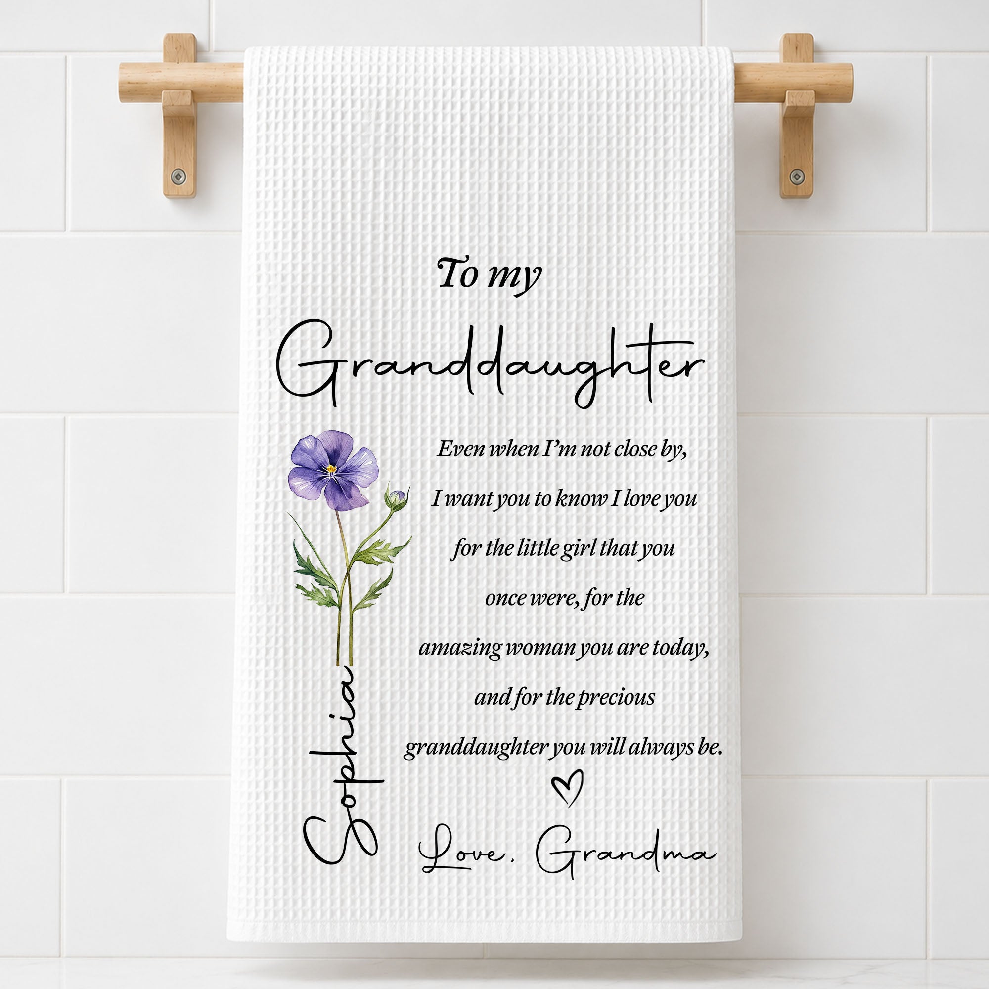Personalized Kitchen Towel for Granddaughter with Birth Month Flower Gift