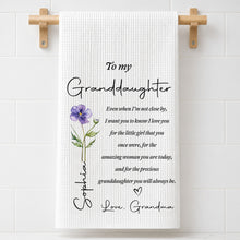 Load image into Gallery viewer, Personalized Kitchen Towel for Granddaughter with Birth Month Flower Gift
