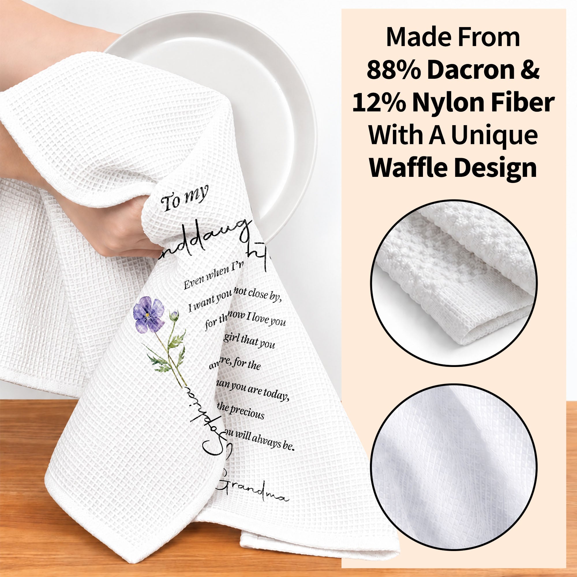 Personalized Kitchen Towel for Granddaughter with Birth Month Flower Gift