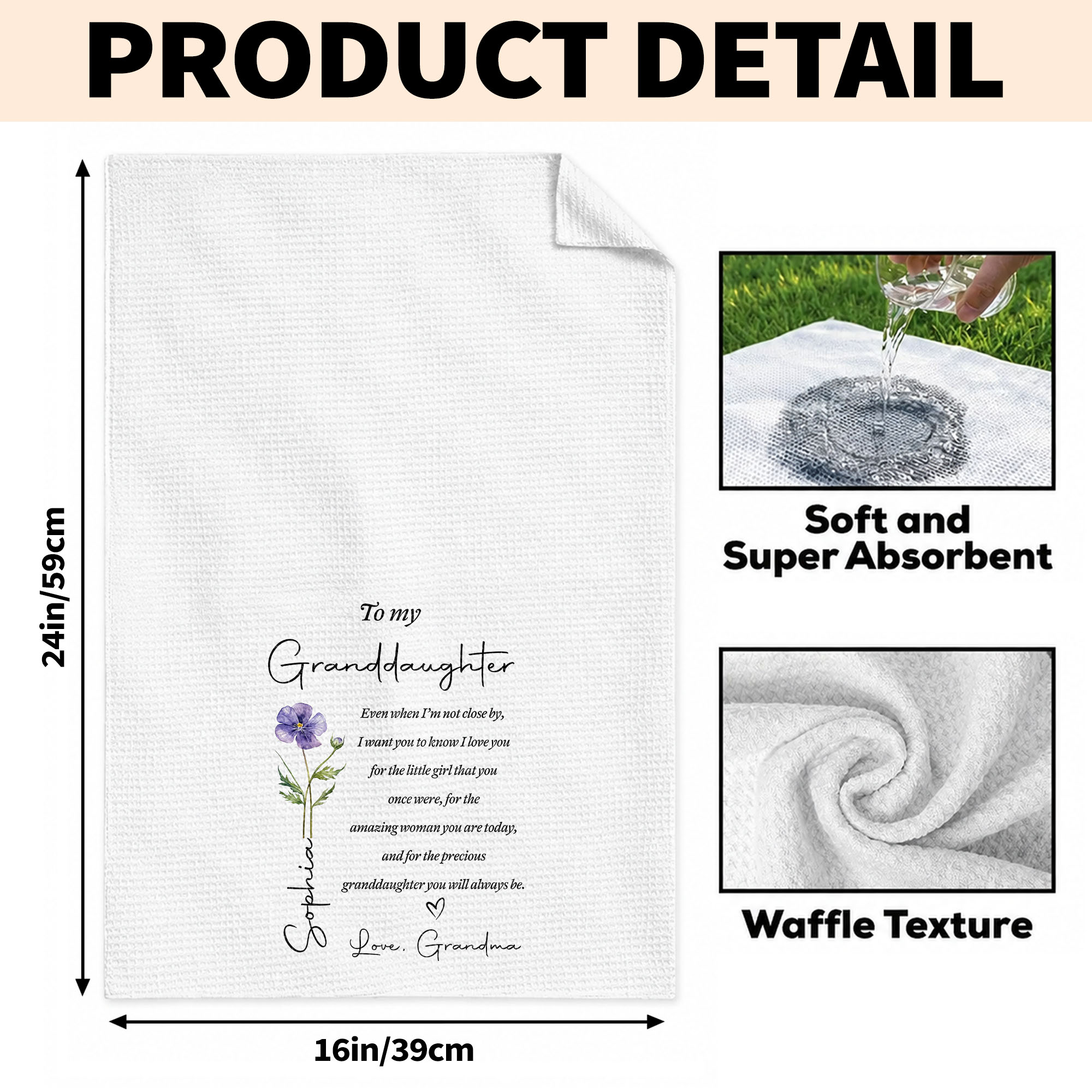 Personalized Kitchen Towel for Granddaughter with Birth Month Flower Gift