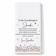 Load image into Gallery viewer, Personalized Kitchen Towel for Granddaughter with Flowers and Butterflies
