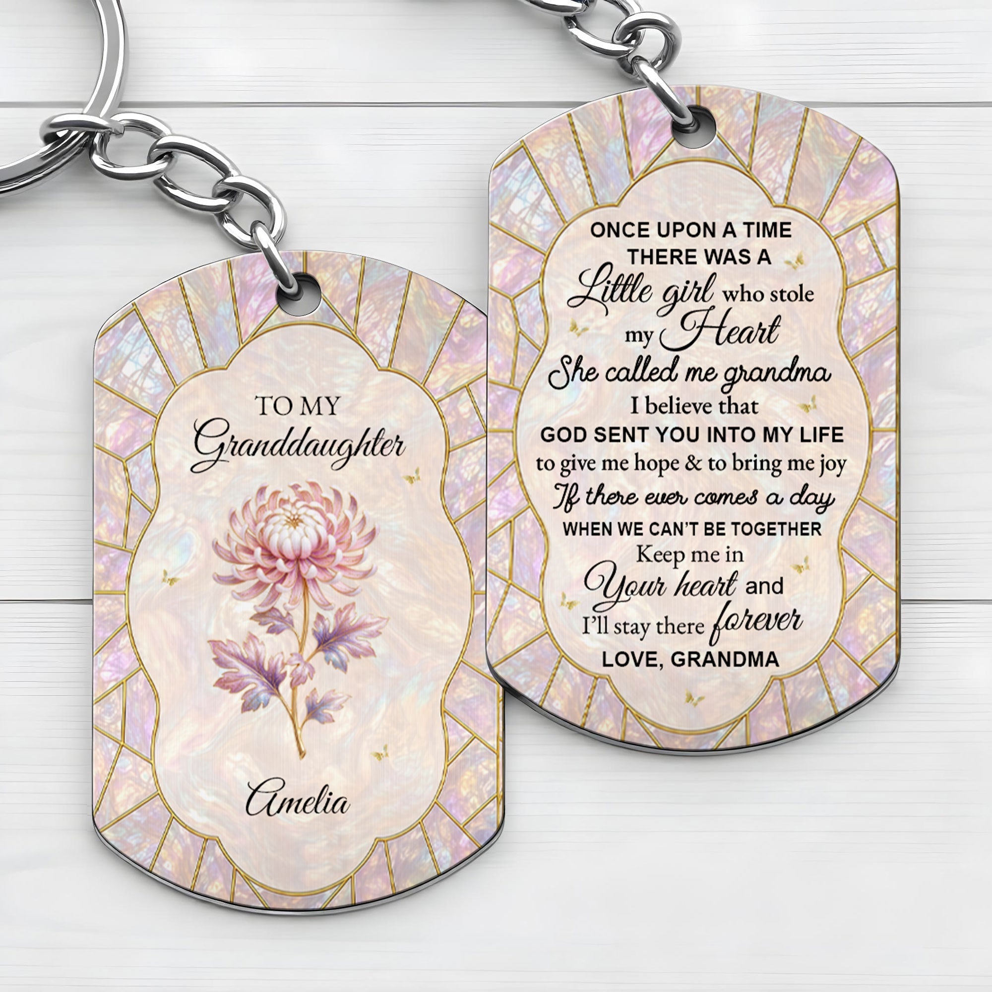 Personalized Stainless Steel Keychain for Granddaughter Gift