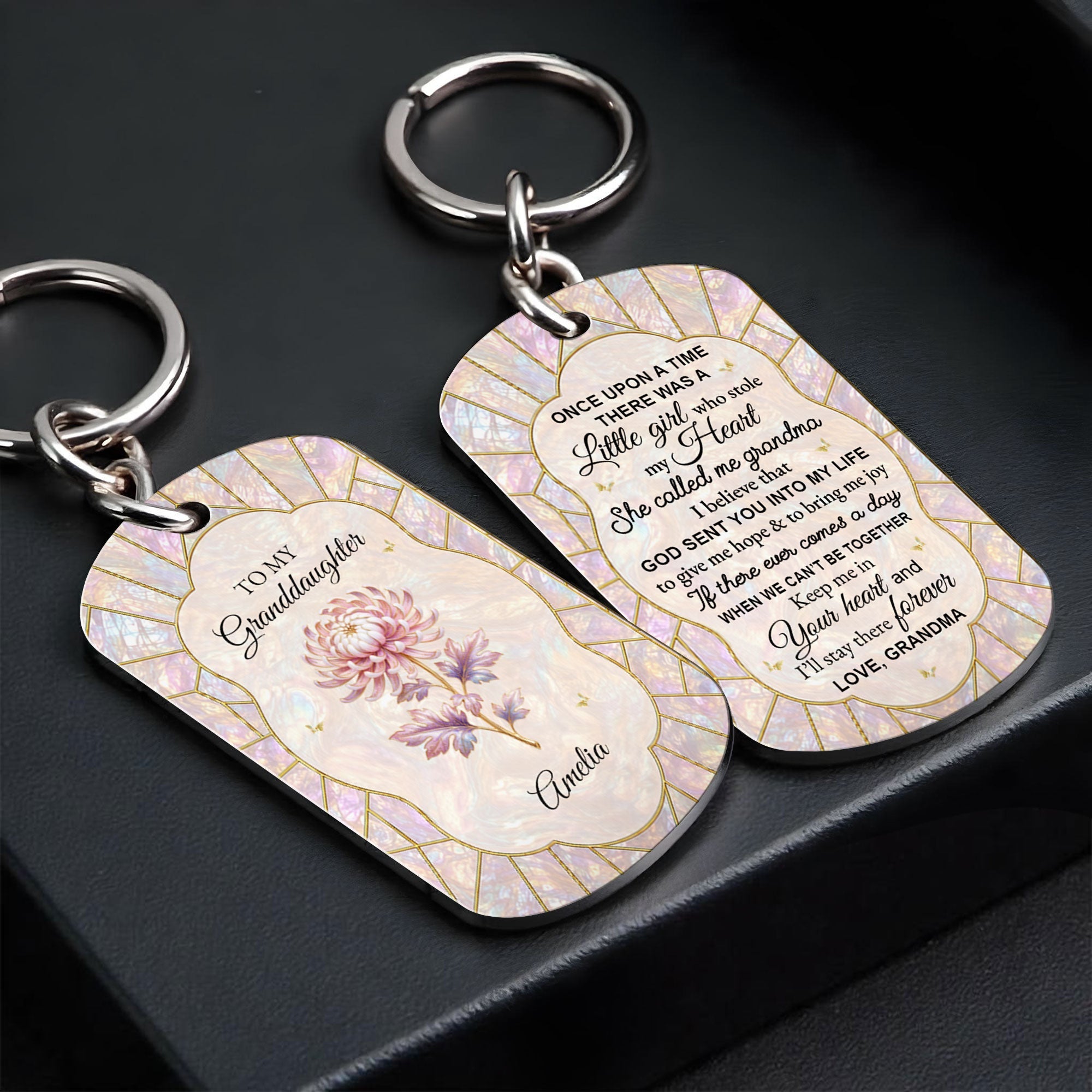 Personalized Stainless Steel Keychain for Granddaughter Gift