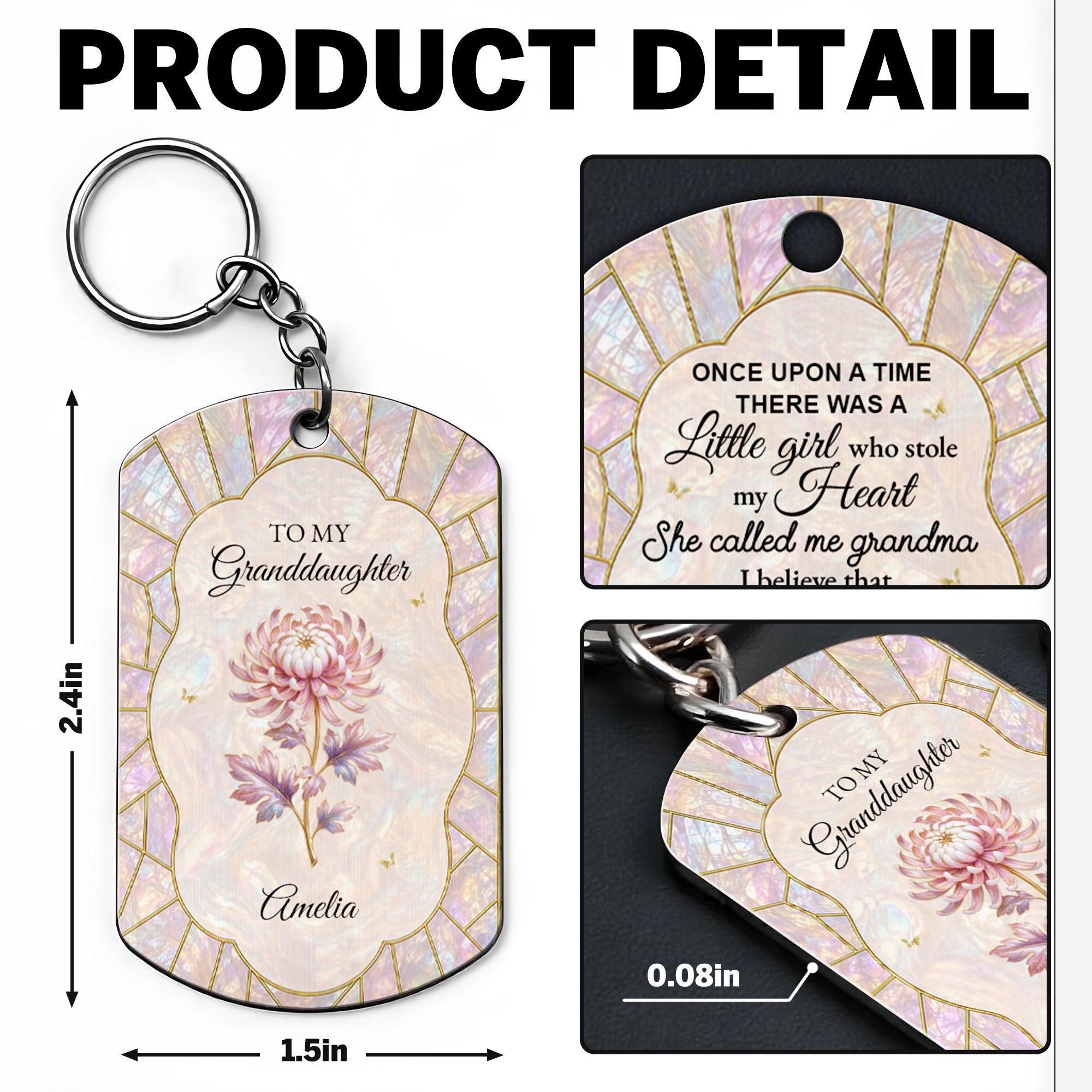 Personalized Stainless Steel Keychain for Granddaughter Gift