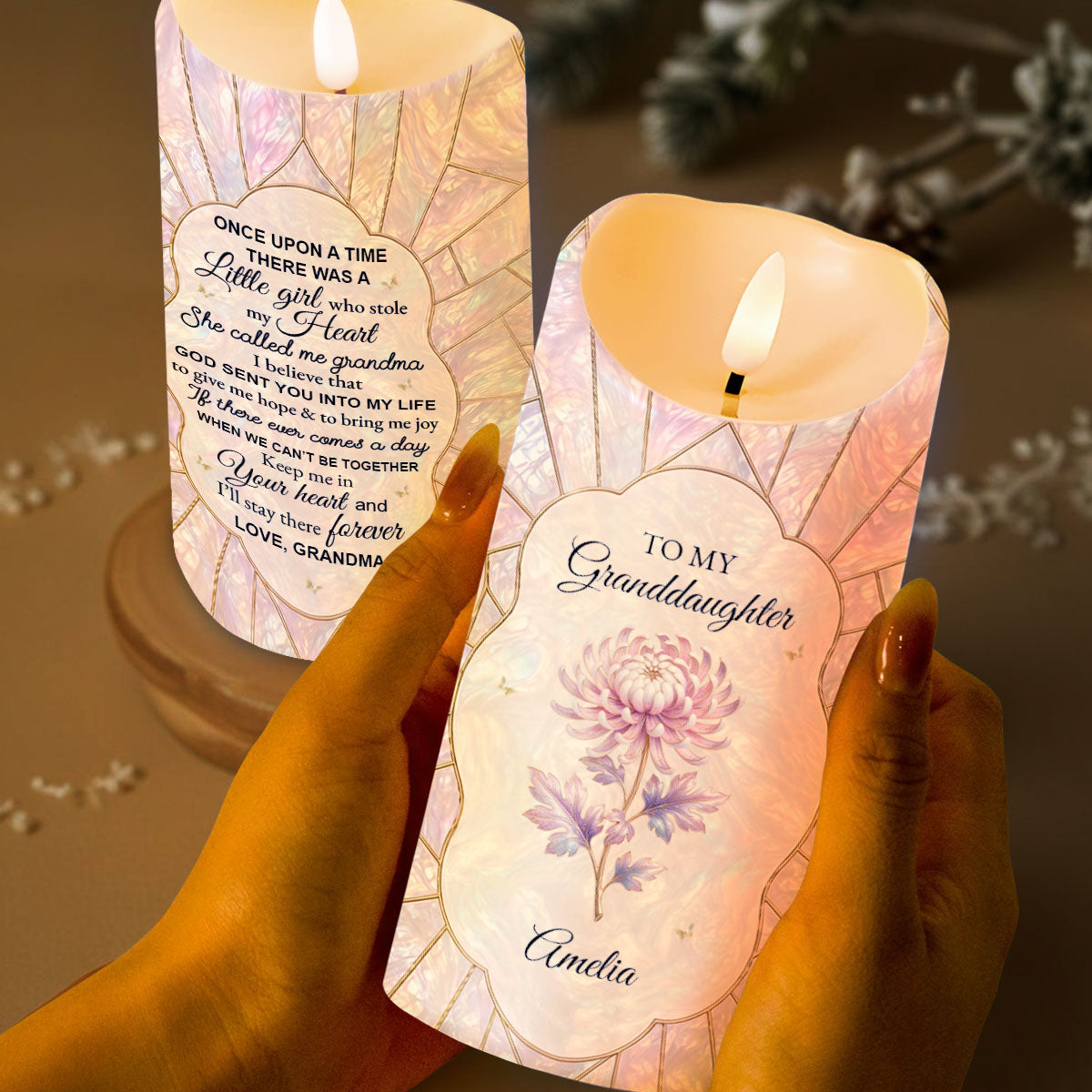 Personalized LED Candle Custom Name Gift for Granddaughter