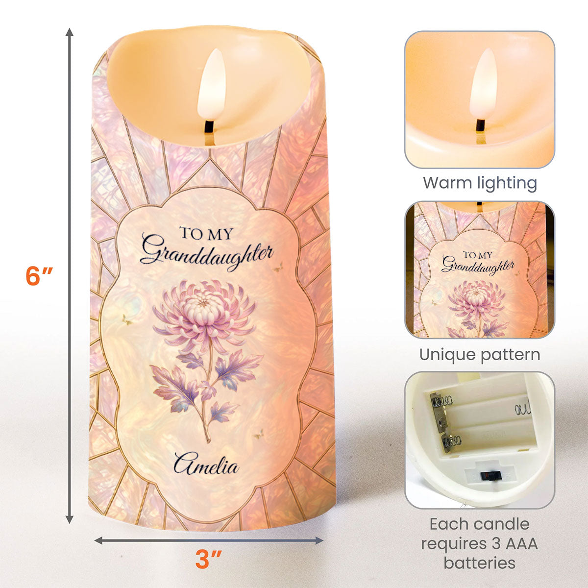 Personalized LED Candle Custom Name Gift for Granddaughter