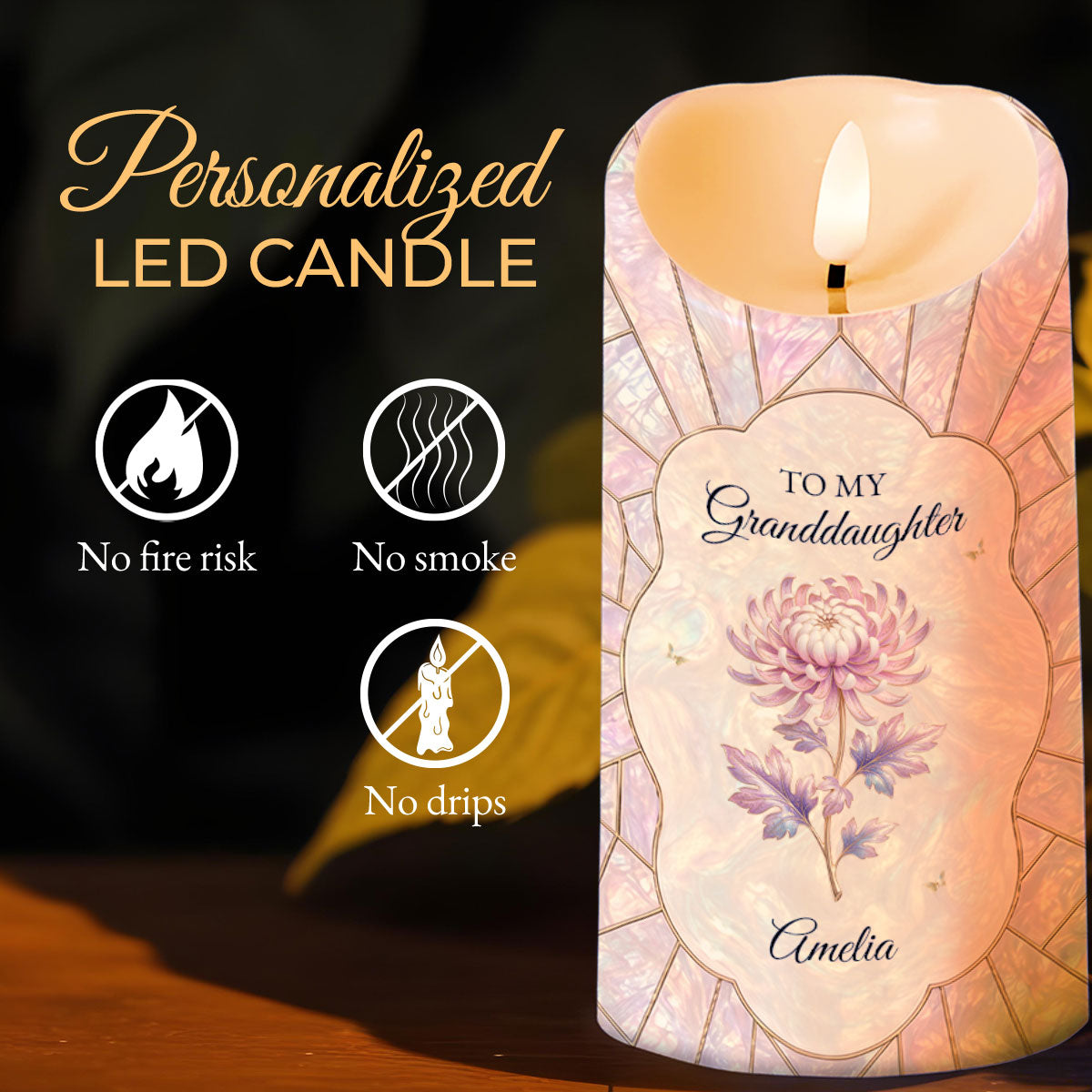 Personalized LED Candle Custom Name Gift for Granddaughter