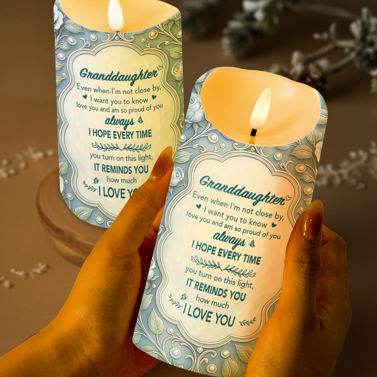 Personalized LED Candle with Flowers & Butterflies for Granddaughter