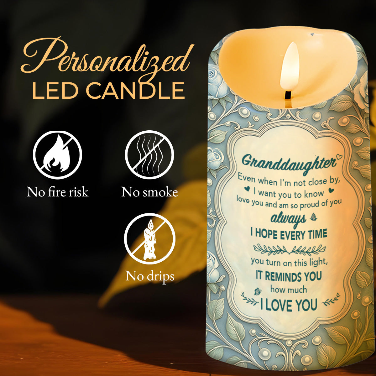 Personalized LED Candle with Flowers & Butterflies for Granddaughter