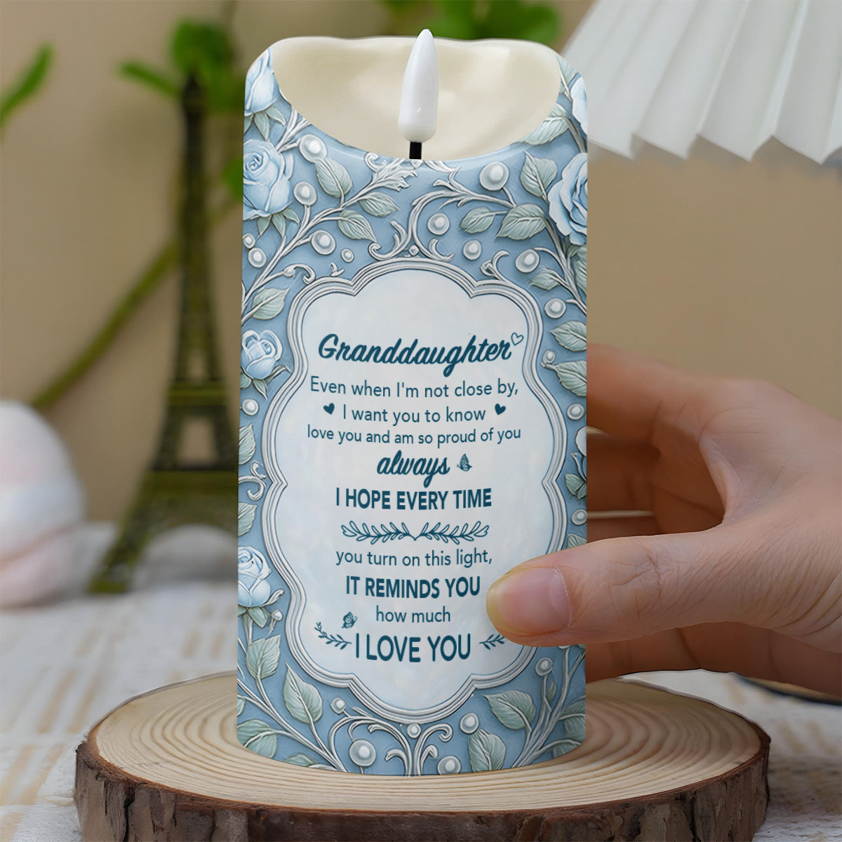 Personalized LED Candle with Flowers & Butterflies for Granddaughter