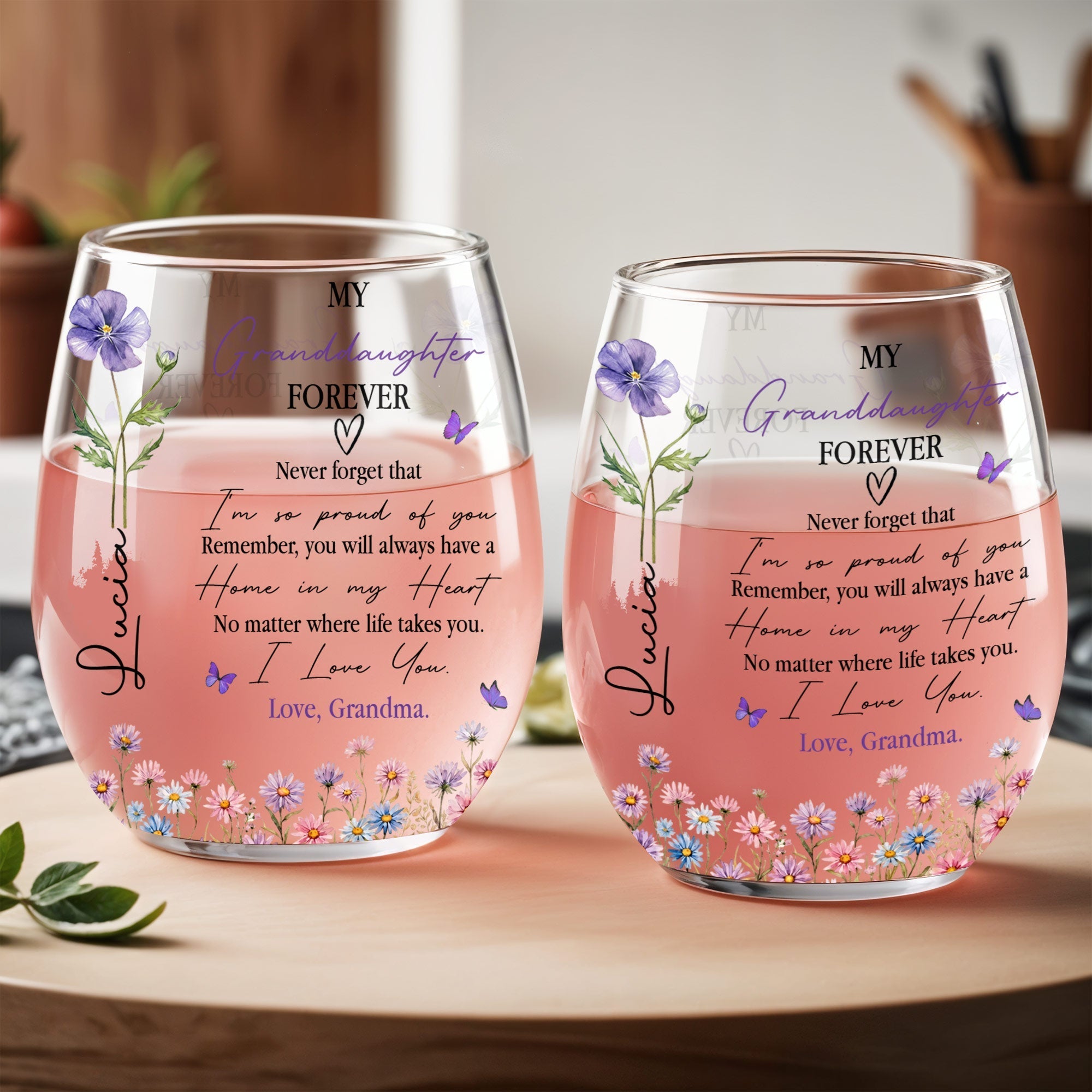 Personalized Stemless Wine Glass Custom Name Gift for Granddaughter