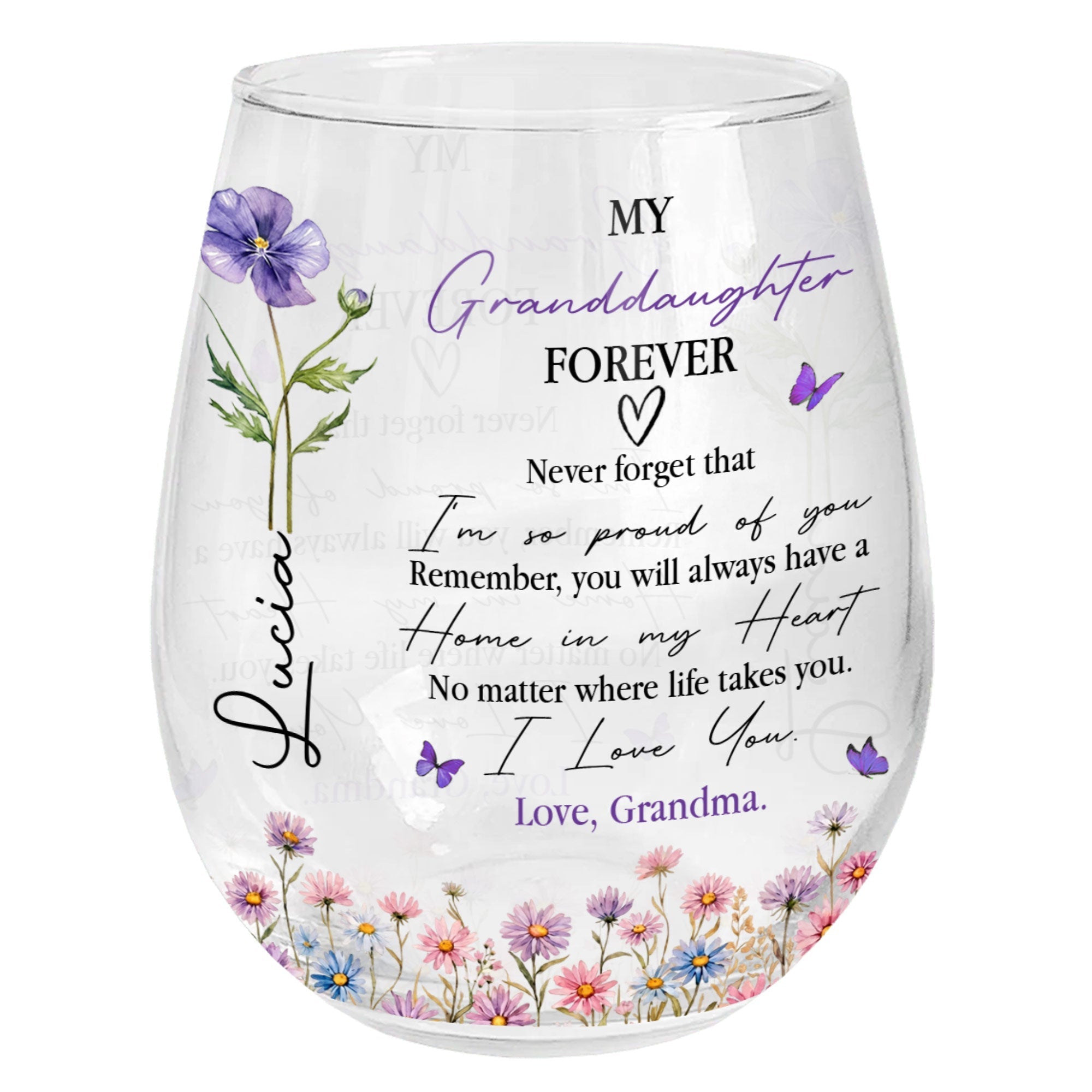 Personalized Stemless Wine Glass Custom Name Gift for Granddaughter