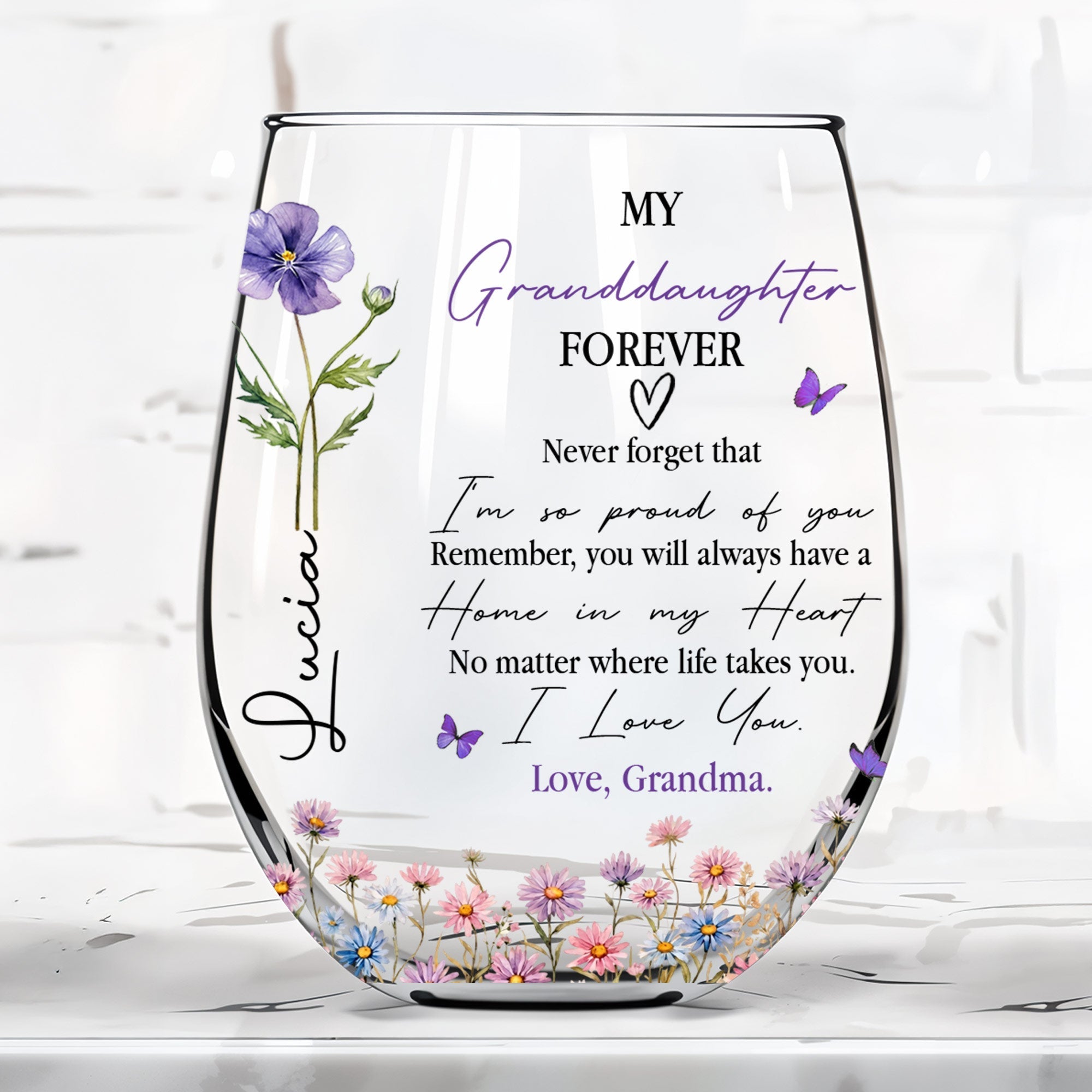 Personalized Stemless Wine Glass Custom Name Gift for Granddaughter