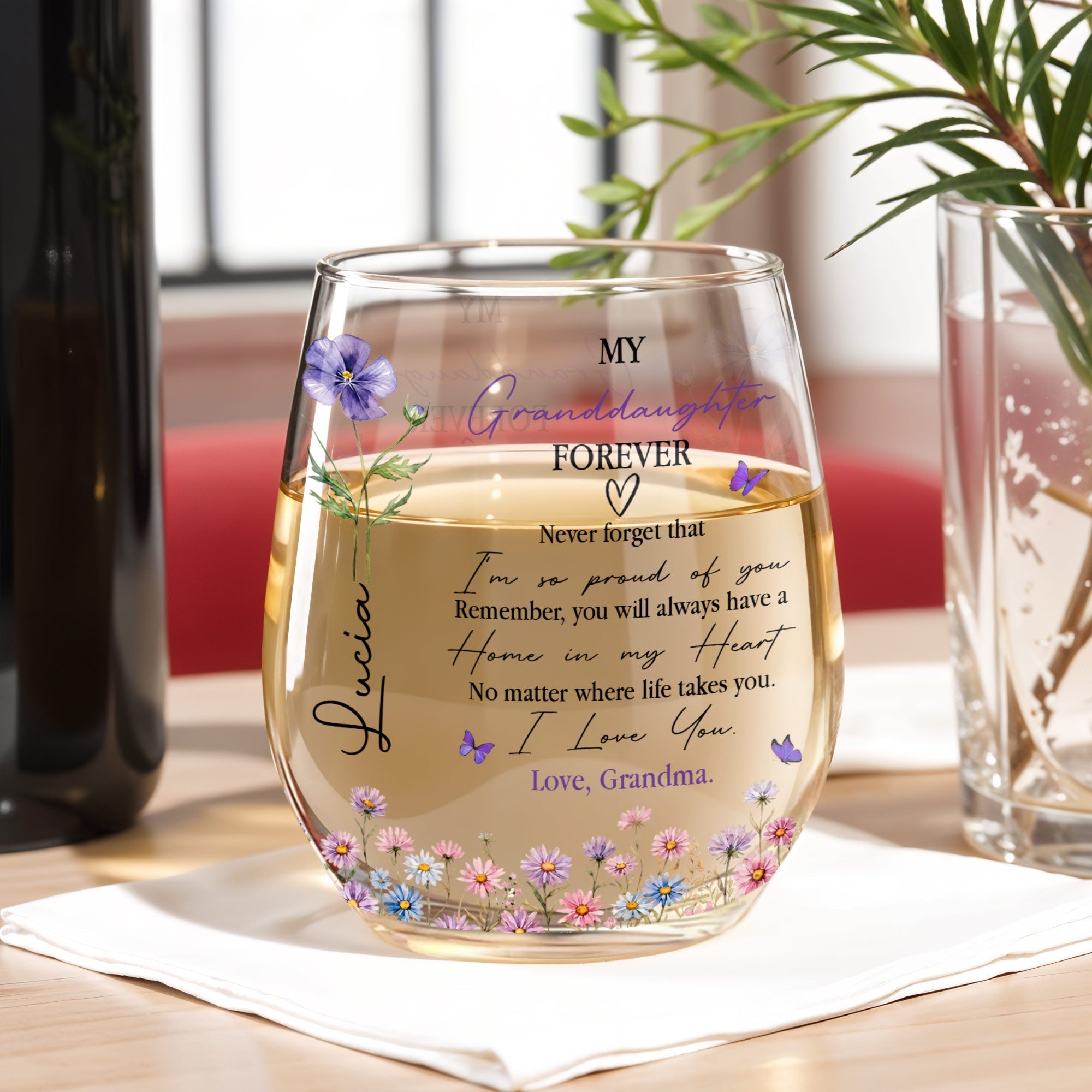 Personalized Stemless Wine Glass Custom Name Gift for Granddaughter