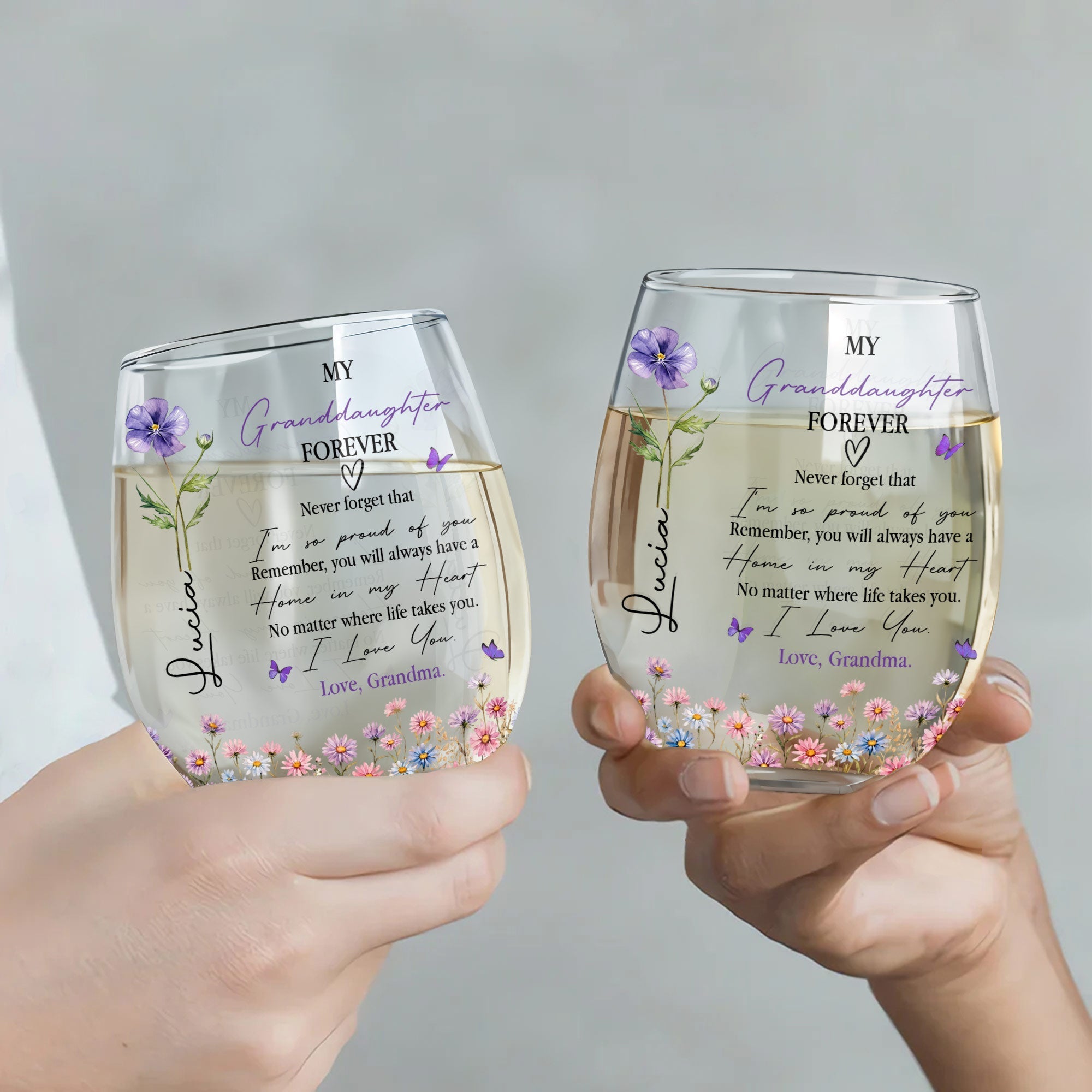 Personalized Stemless Wine Glass Custom Name Gift for Granddaughter