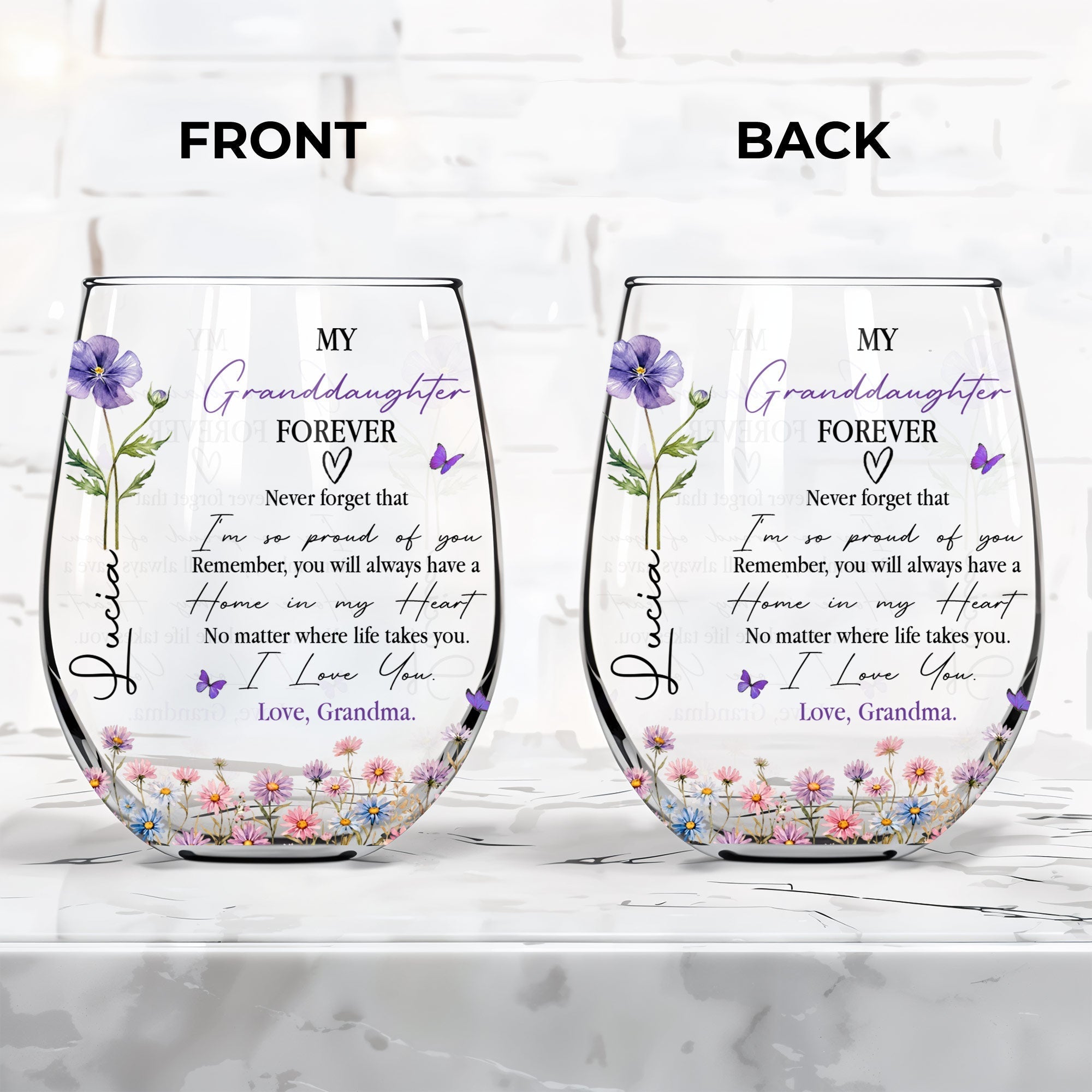 Personalized Stemless Wine Glass Custom Name Gift for Granddaughter
