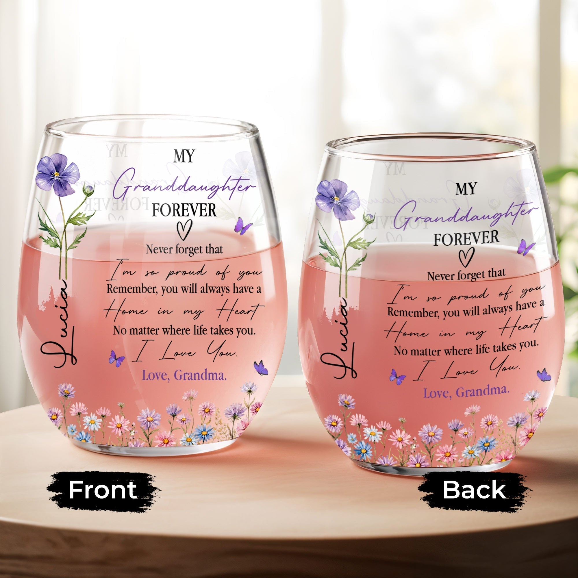 Personalized Stemless Wine Glass Custom Name Gift for Granddaughter