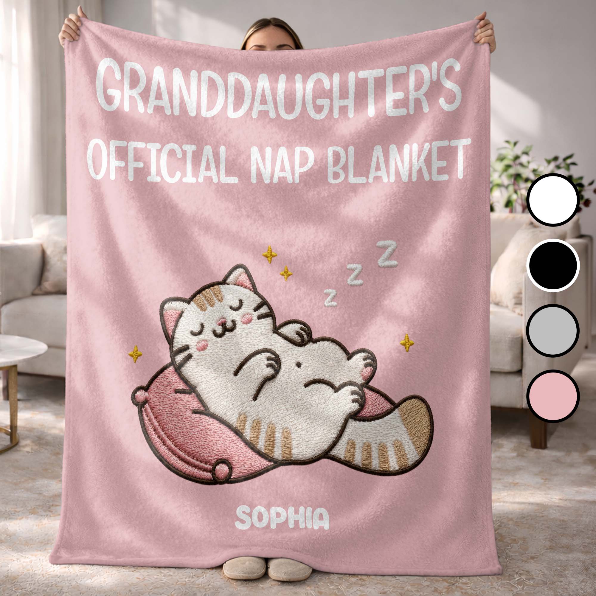 Personalized Cat Nap Blanket Custom Name Gift for Granddaughter
