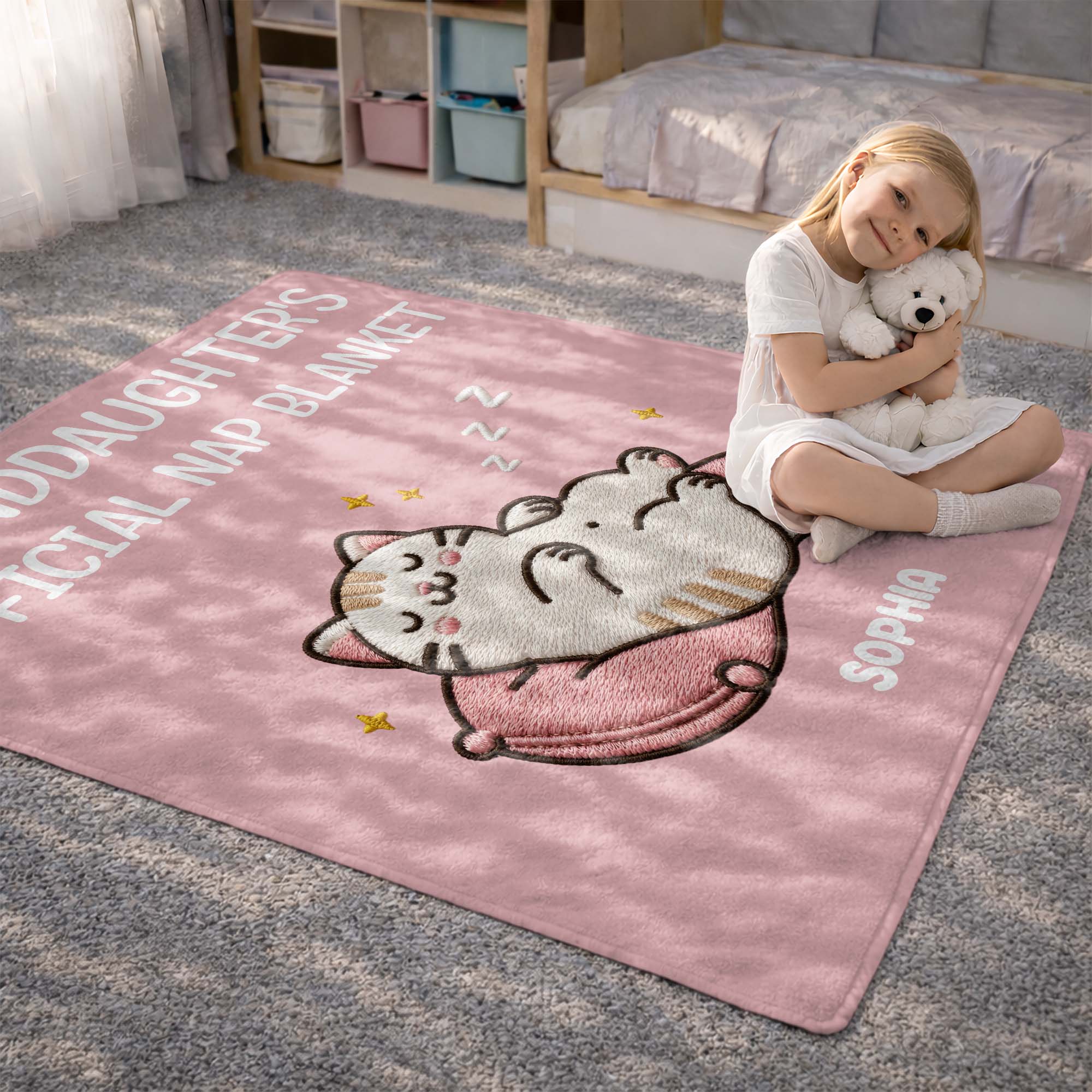 Personalized Cat Nap Blanket Custom Name Gift for Granddaughter