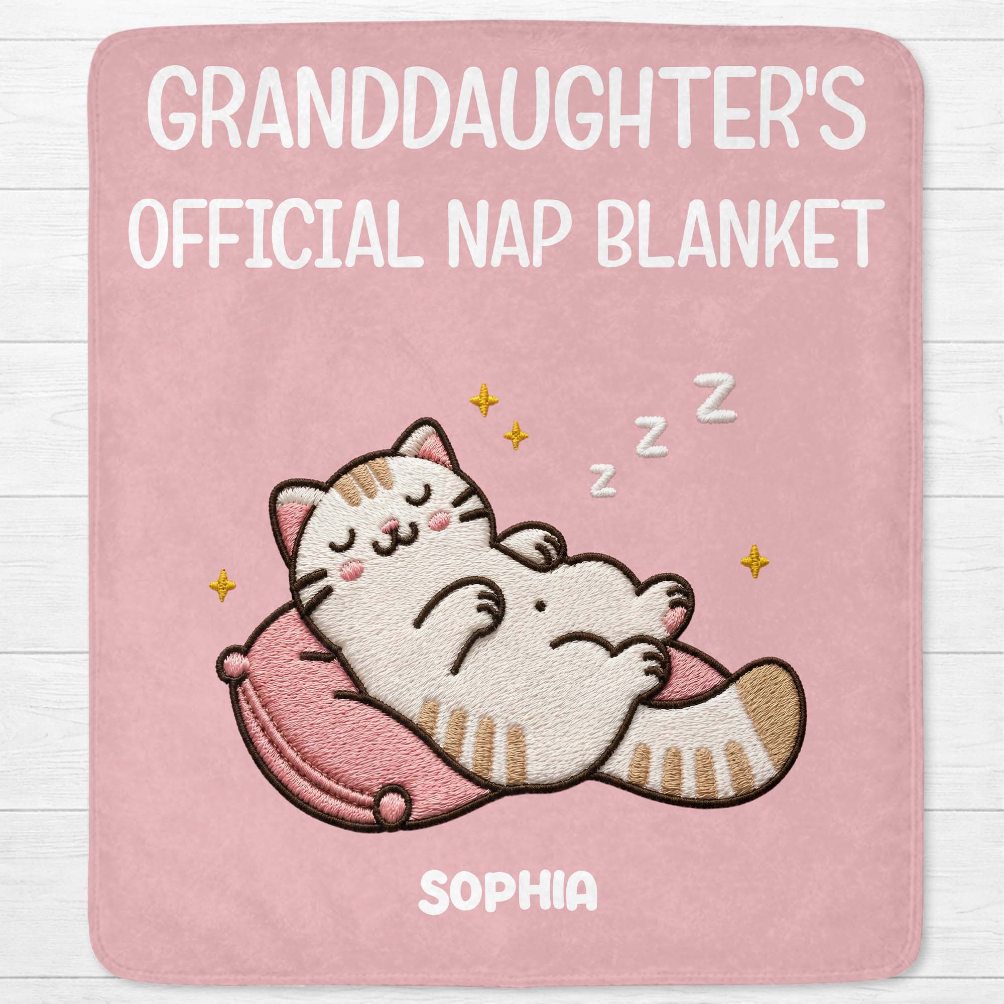 Personalized Cat Nap Blanket Custom Name Gift for Granddaughter