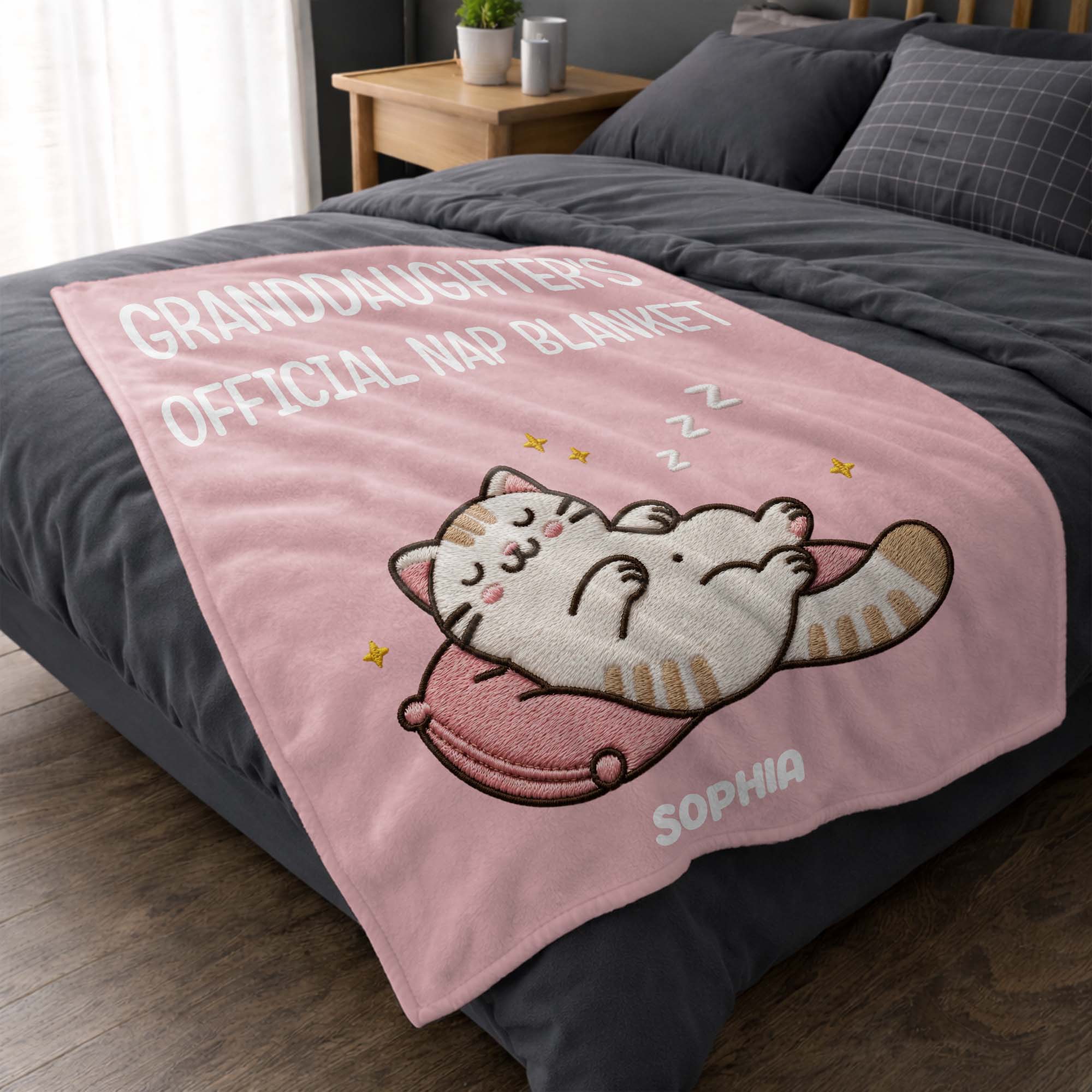 Personalized Cat Nap Blanket Custom Name Gift for Granddaughter