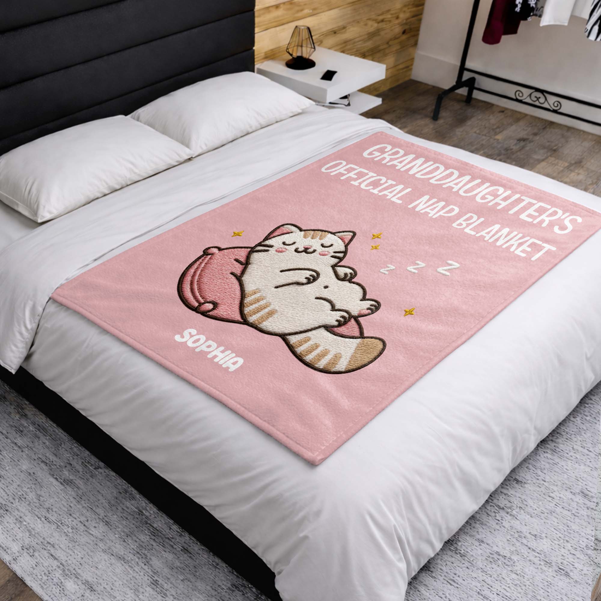 Personalized Cat Nap Blanket Custom Name Gift for Granddaughter