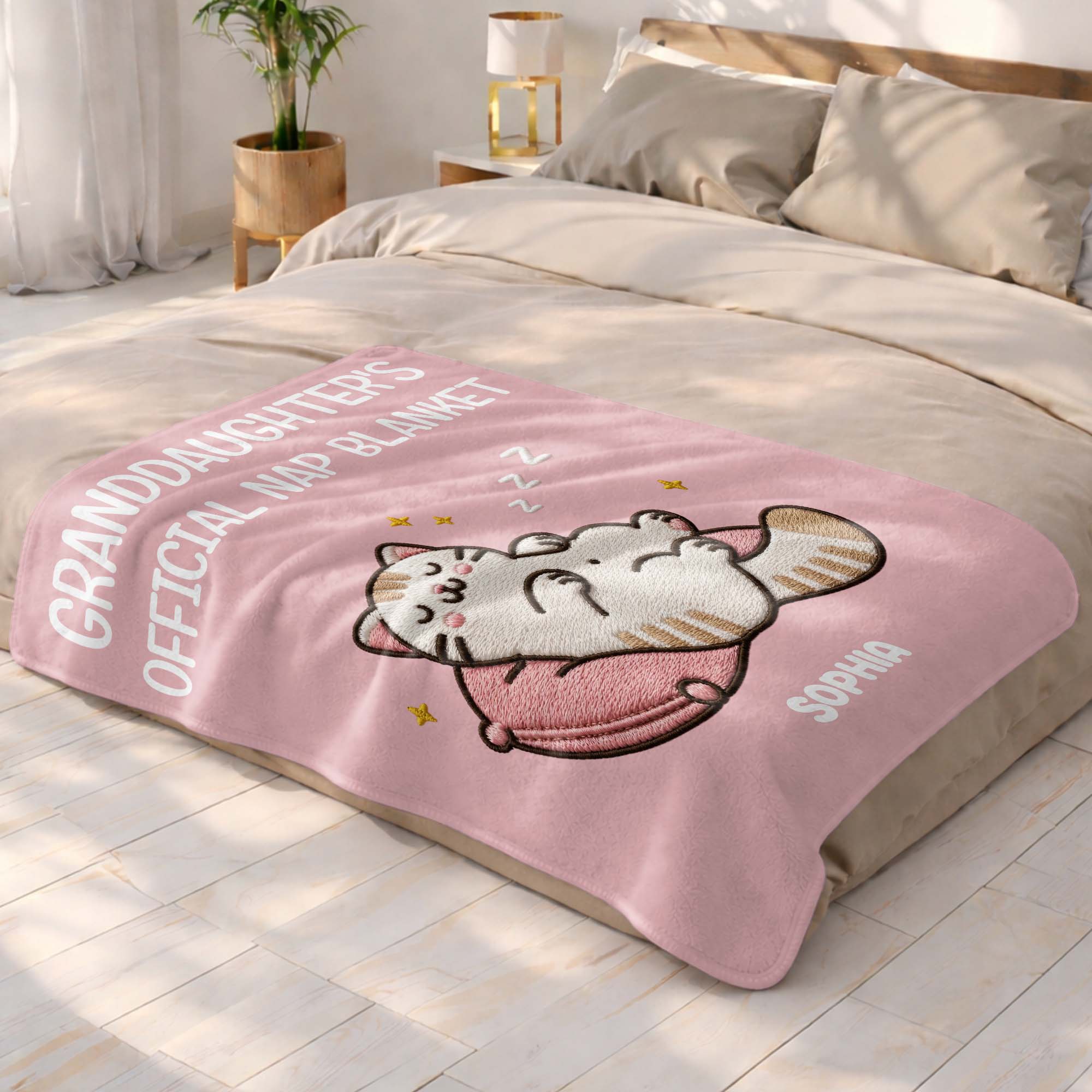 Personalized Cat Nap Blanket Custom Name Gift for Granddaughter