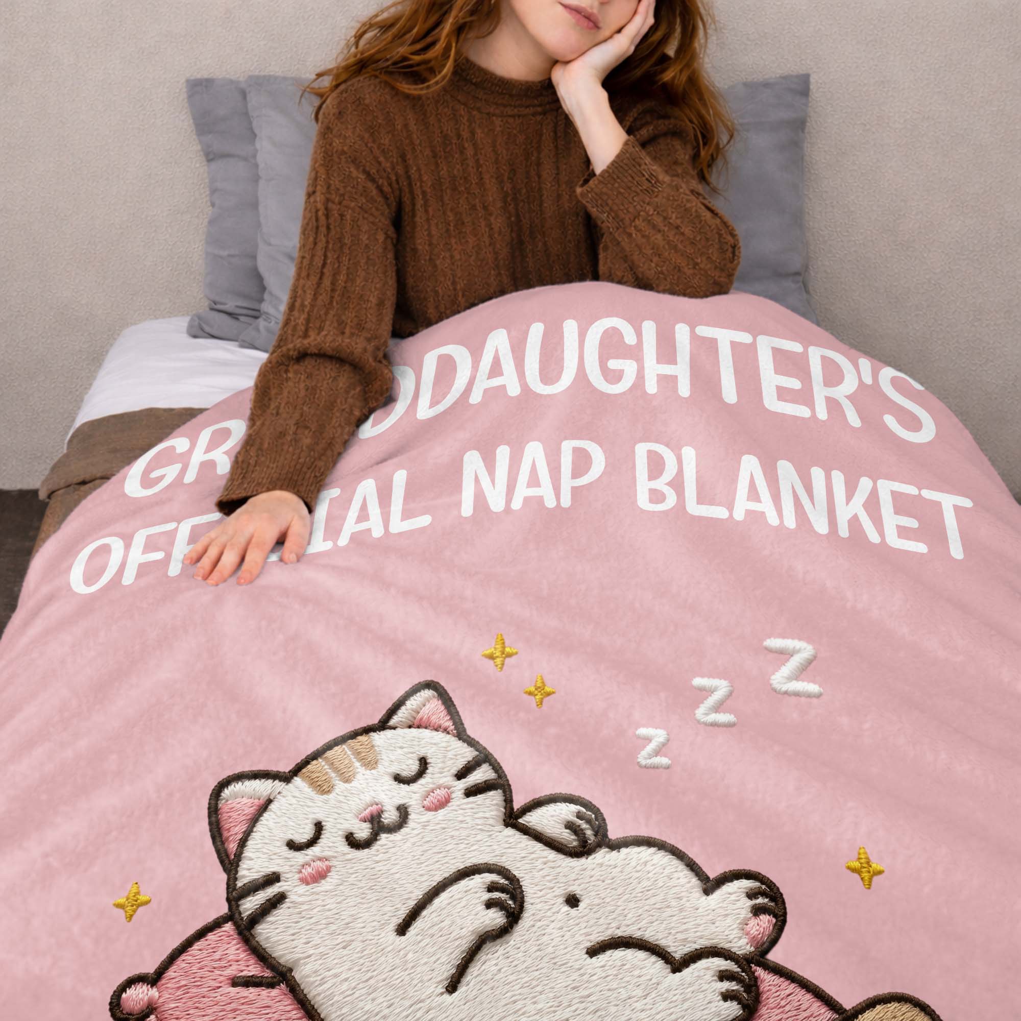 Personalized Cat Nap Blanket Custom Name Gift for Granddaughter