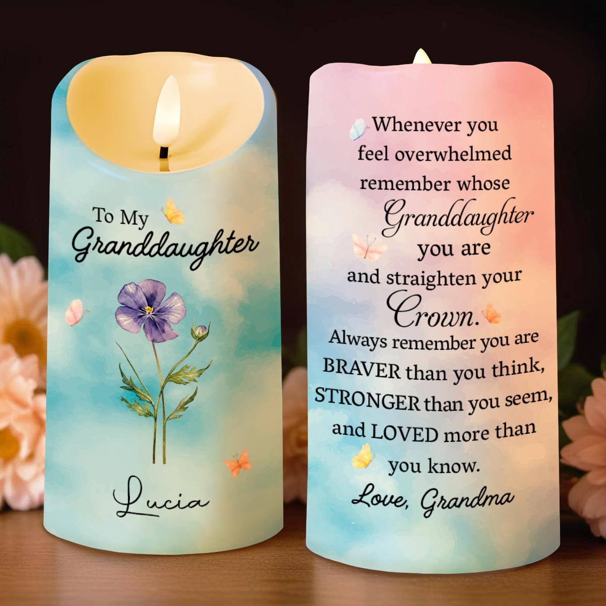 Personalized Flameless LED Candle Custom Name for Granddaughter