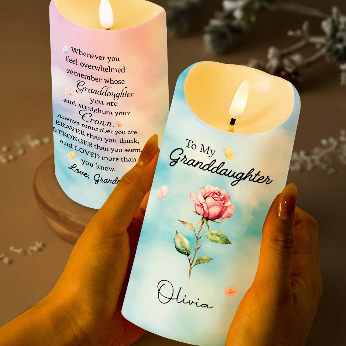 Personalized Flameless LED Candle Custom Name for Granddaughter