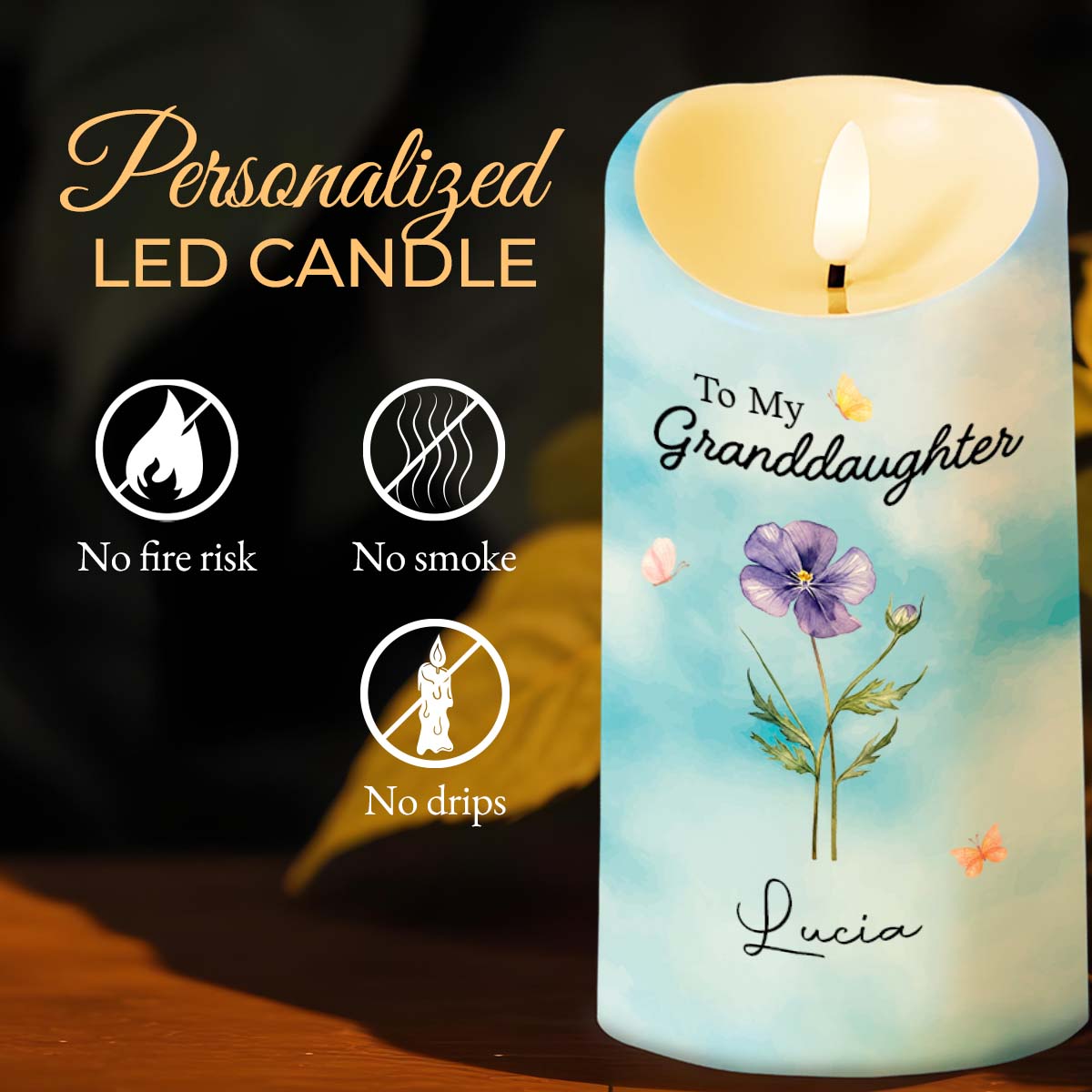 Personalized Flameless LED Candle Custom Name for Granddaughter