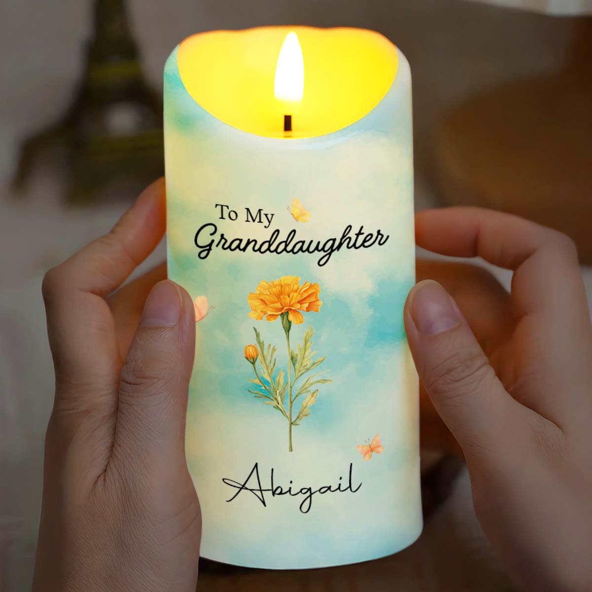 Personalized Flameless LED Candle Custom Name for Granddaughter