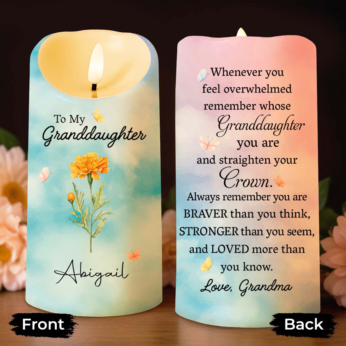 Personalized Flameless LED Candle Custom Name for Granddaughter