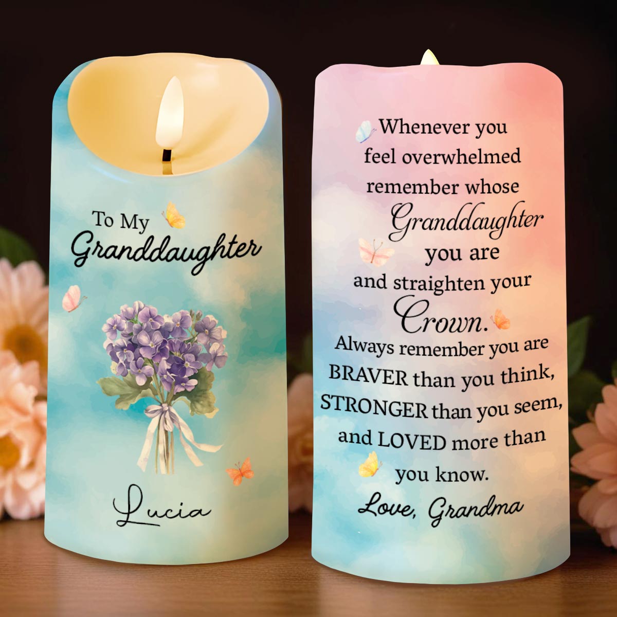 Personalized LED Candle Custom Name Gift for Granddaughter