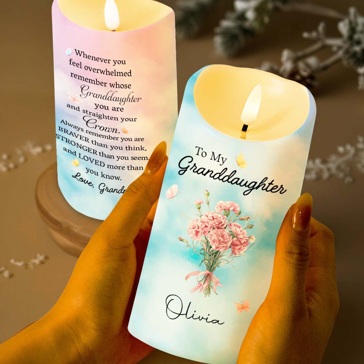 Personalized LED Candle Custom Name Gift for Granddaughter
