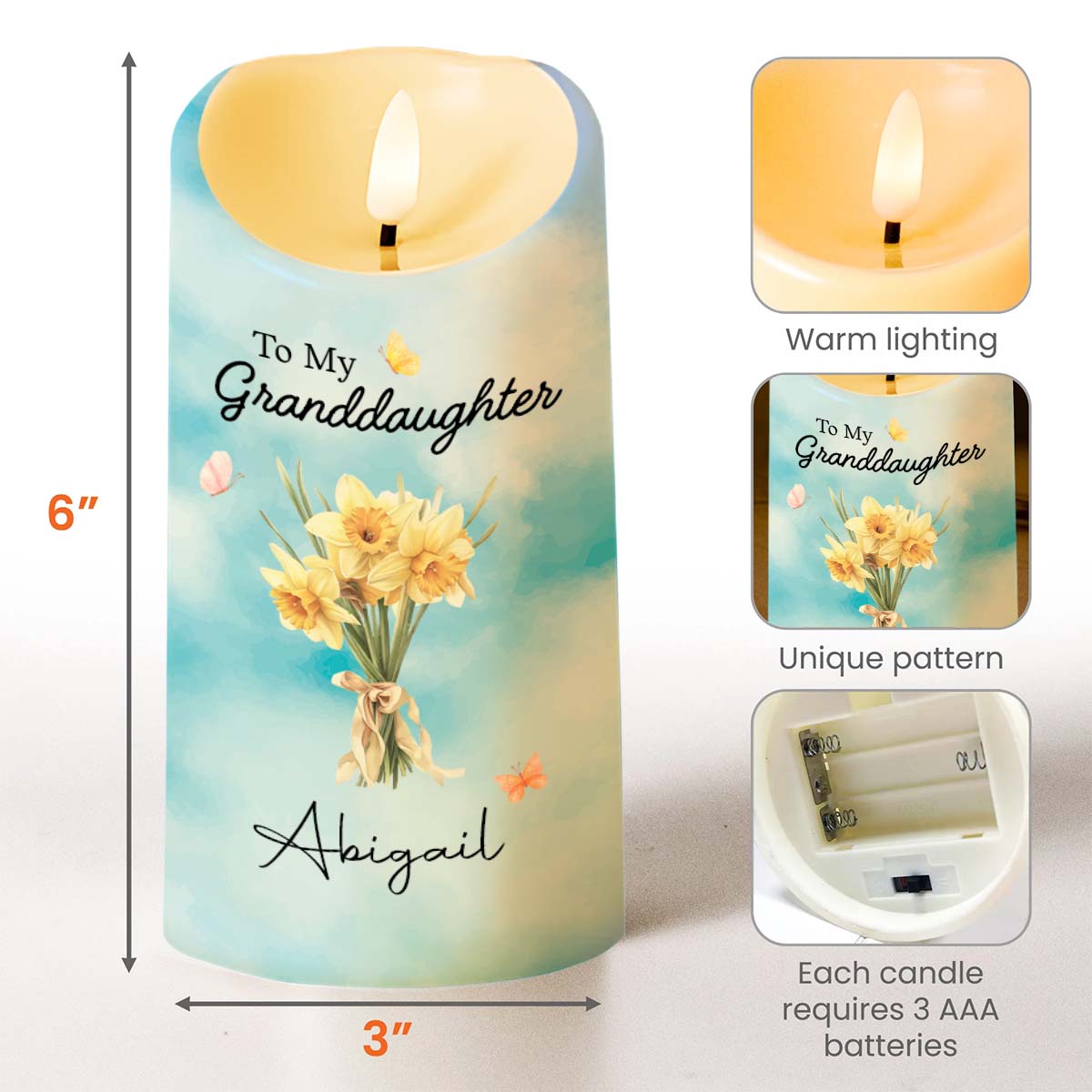 Personalized LED Candle Custom Name Gift for Granddaughter