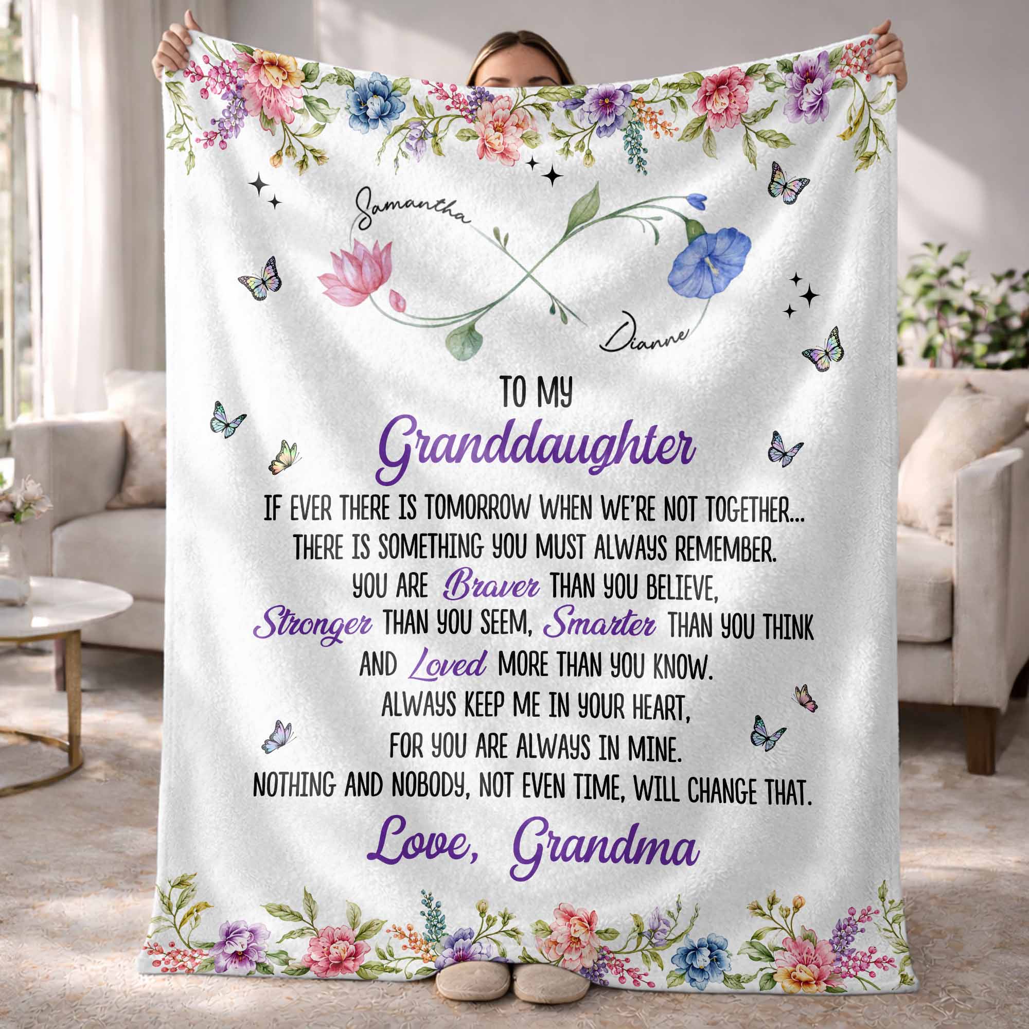 Personalized Birth Month Flowers Blanket Custom Gift for Granddaughter