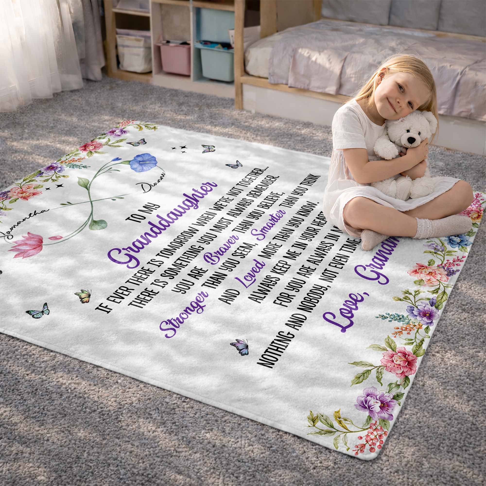 Personalized Birth Month Flowers Blanket Custom Gift for Granddaughter