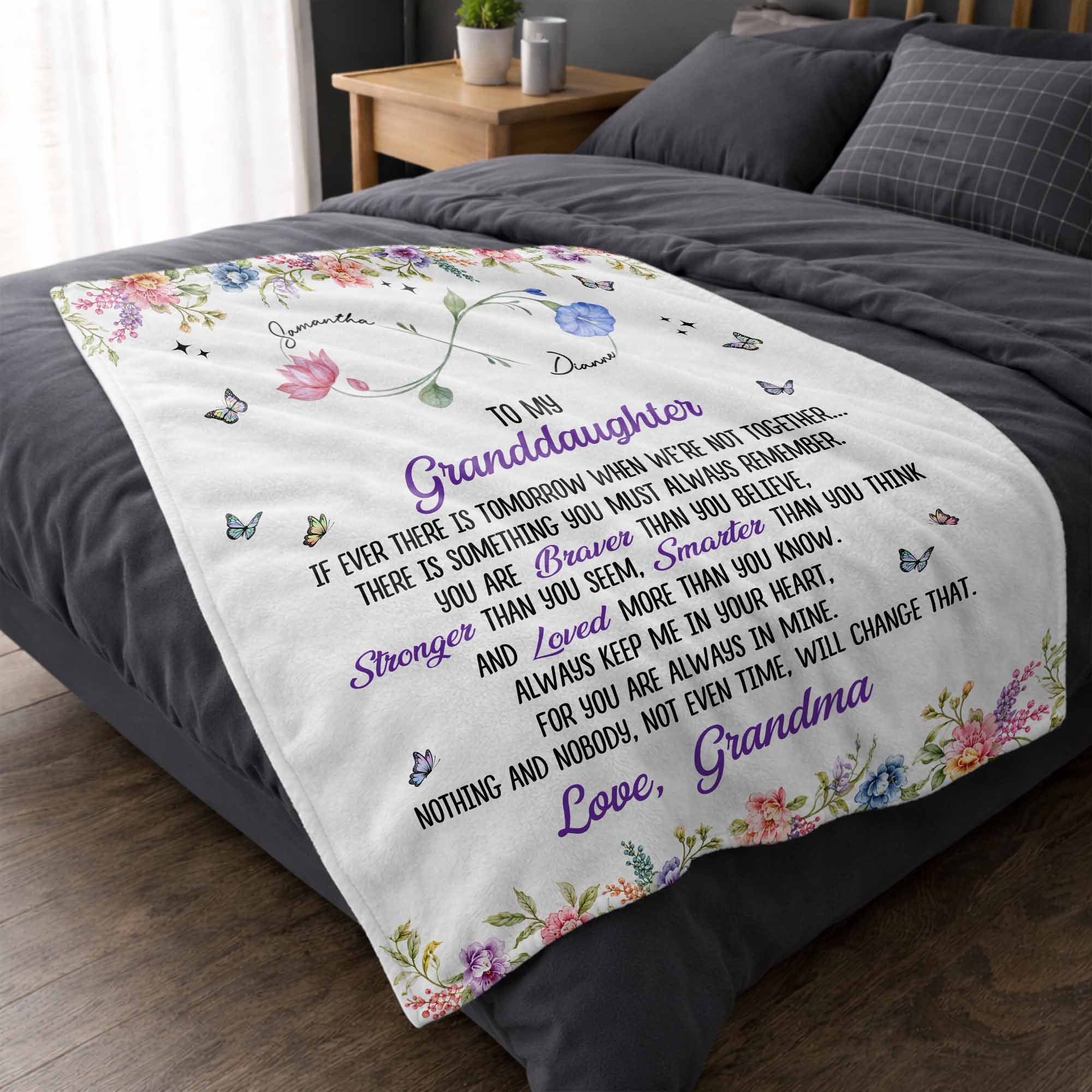 Personalized Birth Month Flowers Blanket Custom Gift for Granddaughter