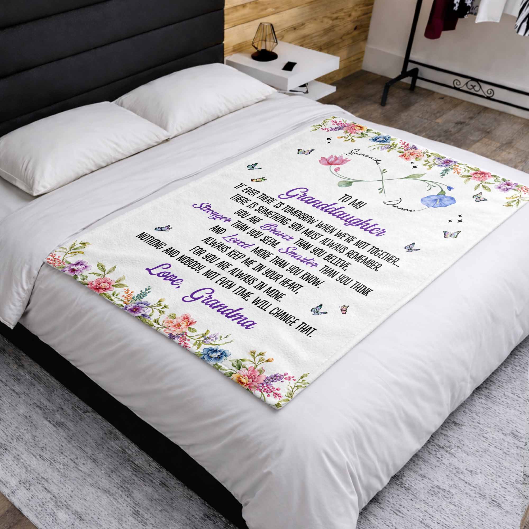Personalized Birth Month Flowers Blanket Custom Gift for Granddaughter